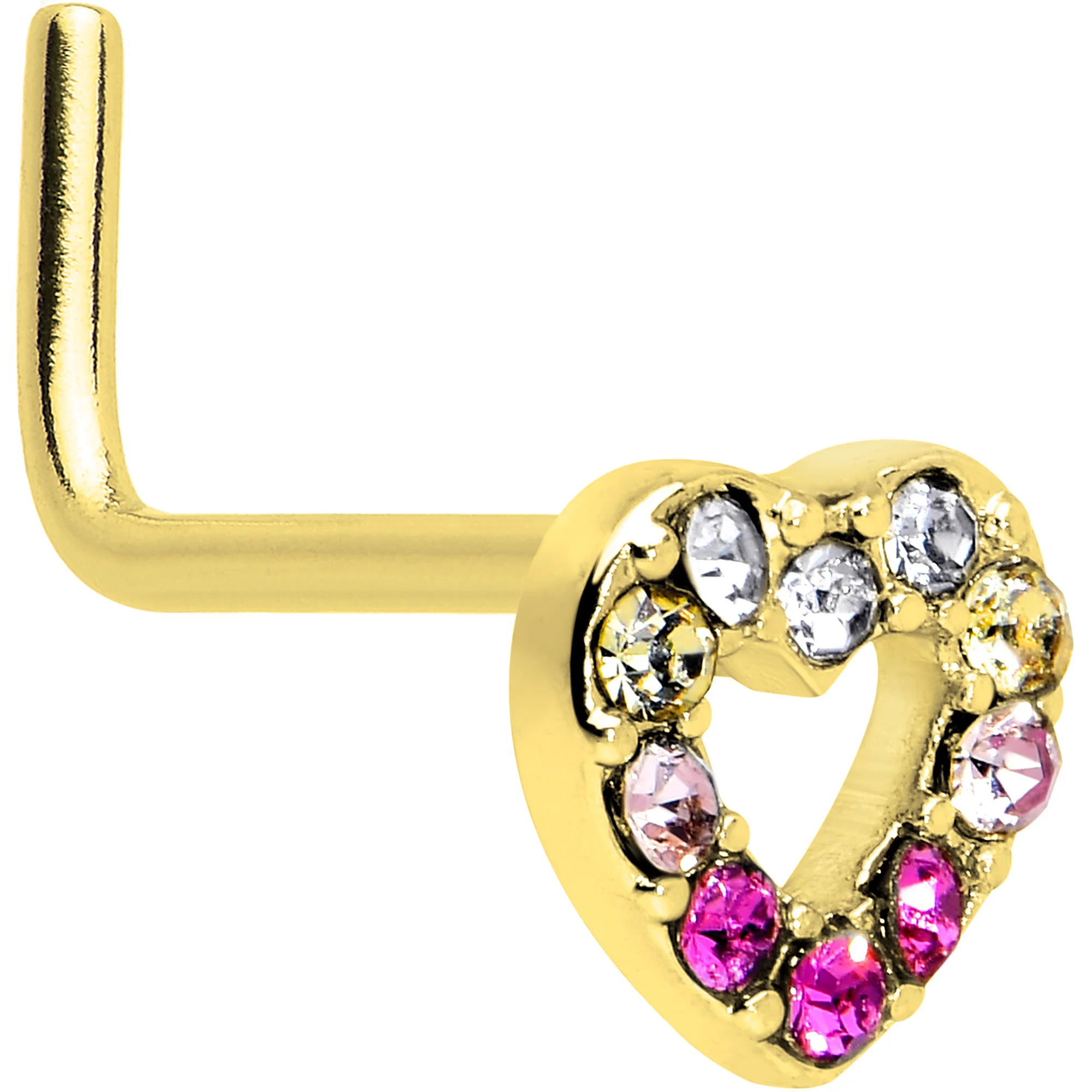 20G Romance Gem Open Heart L Shape Nose Ring - Image 8