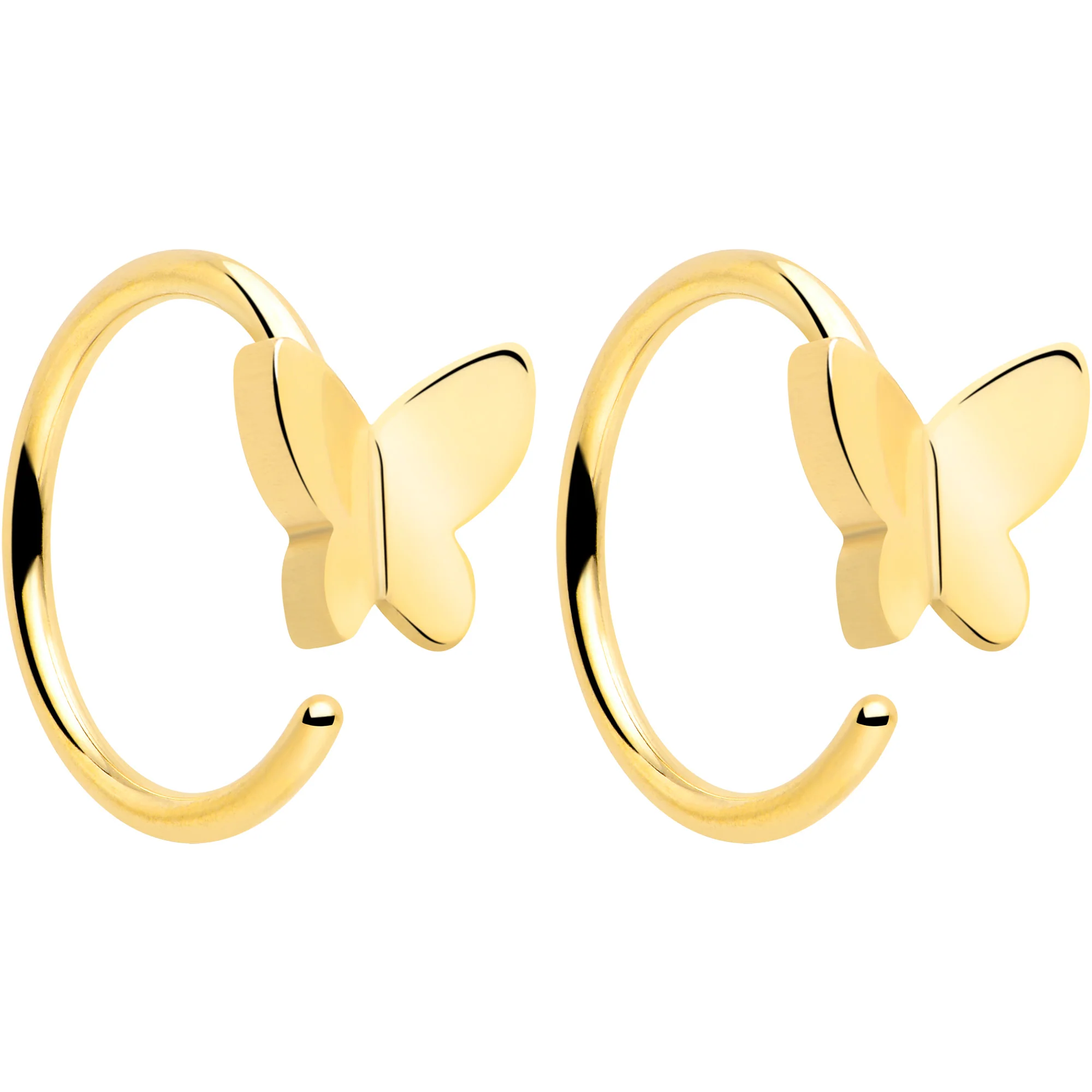 20G Gold Tone Implant Grade Titanium Butterfly Open Hoop Earring Set