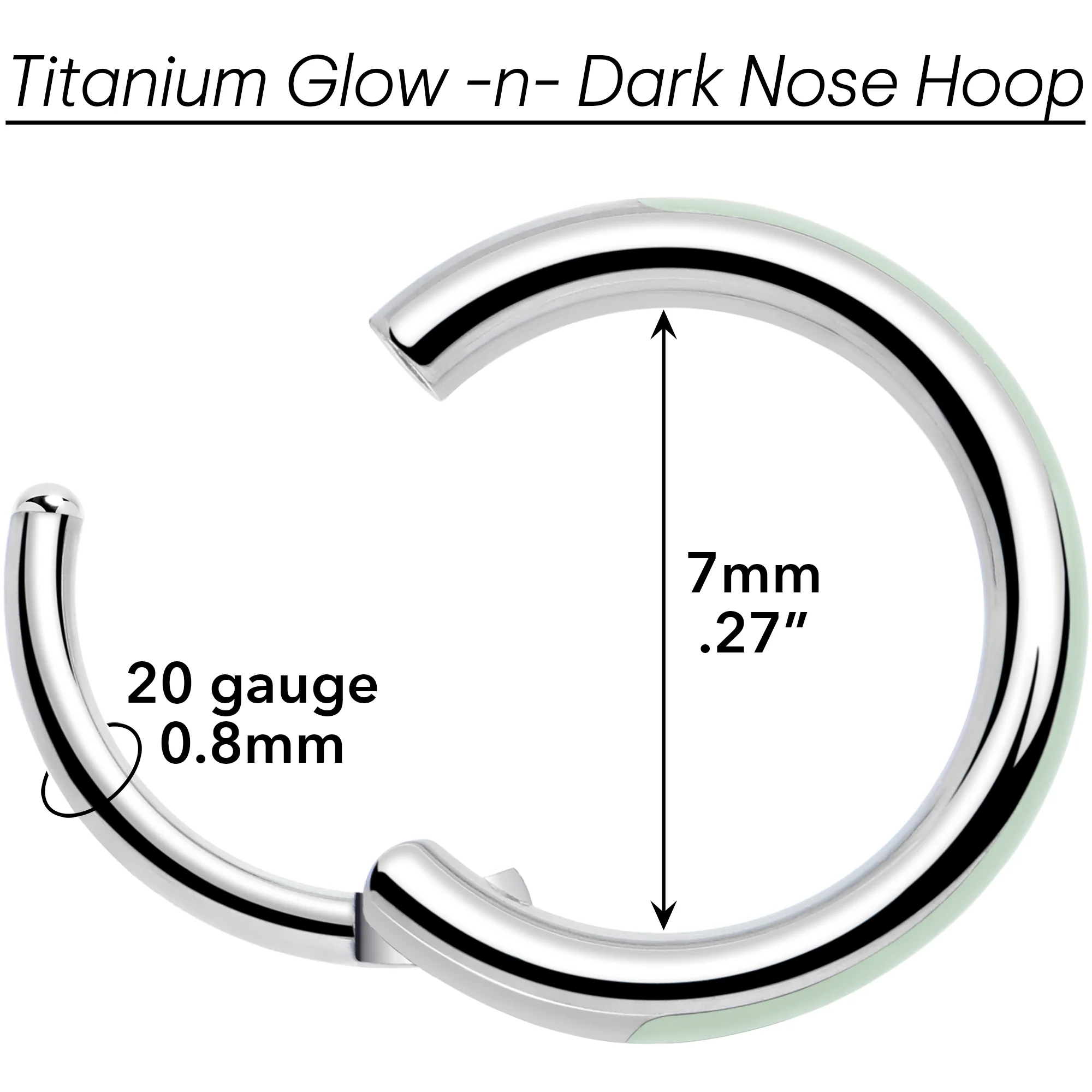 20G Implant Grade Titanium  Glow in the Dark Hinged Segment Nose Hoop - Image 6