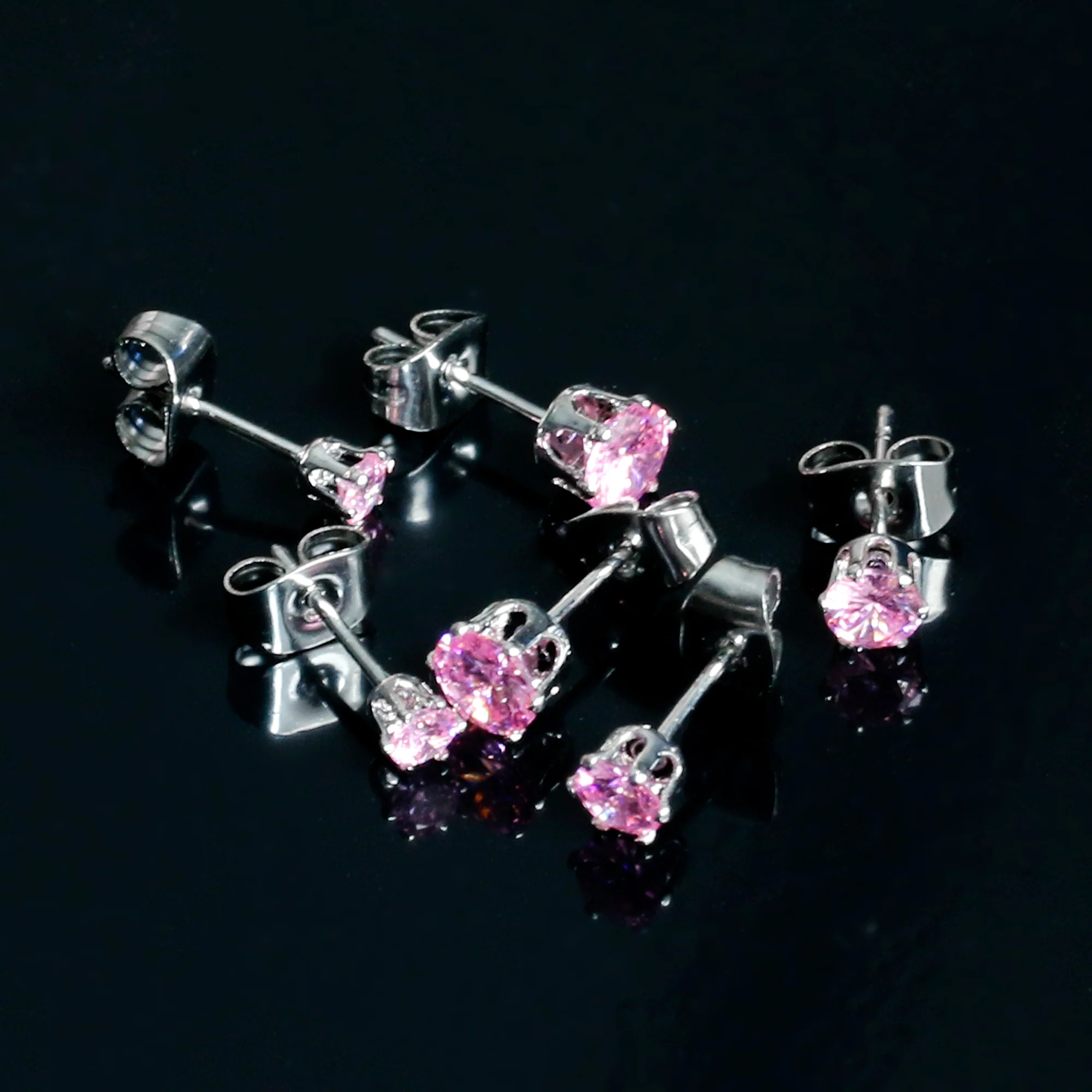 20G Pink CZ Gem 3mm to 5mm Post Stud Earring Set of 3 - Image 7