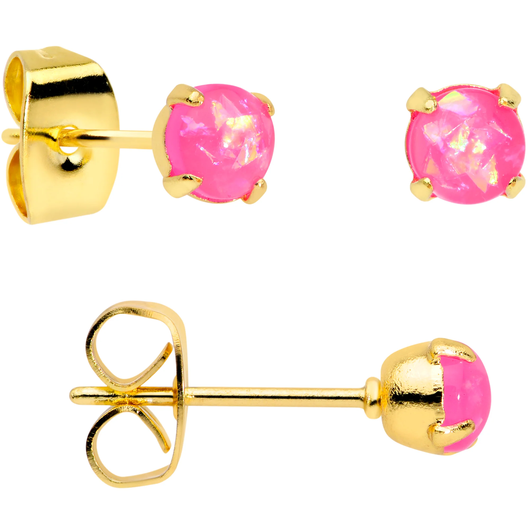 20G Pink Faux Opal Gold Tone 3mm to 5mm Stud Earrings Set of 3 - Image 3