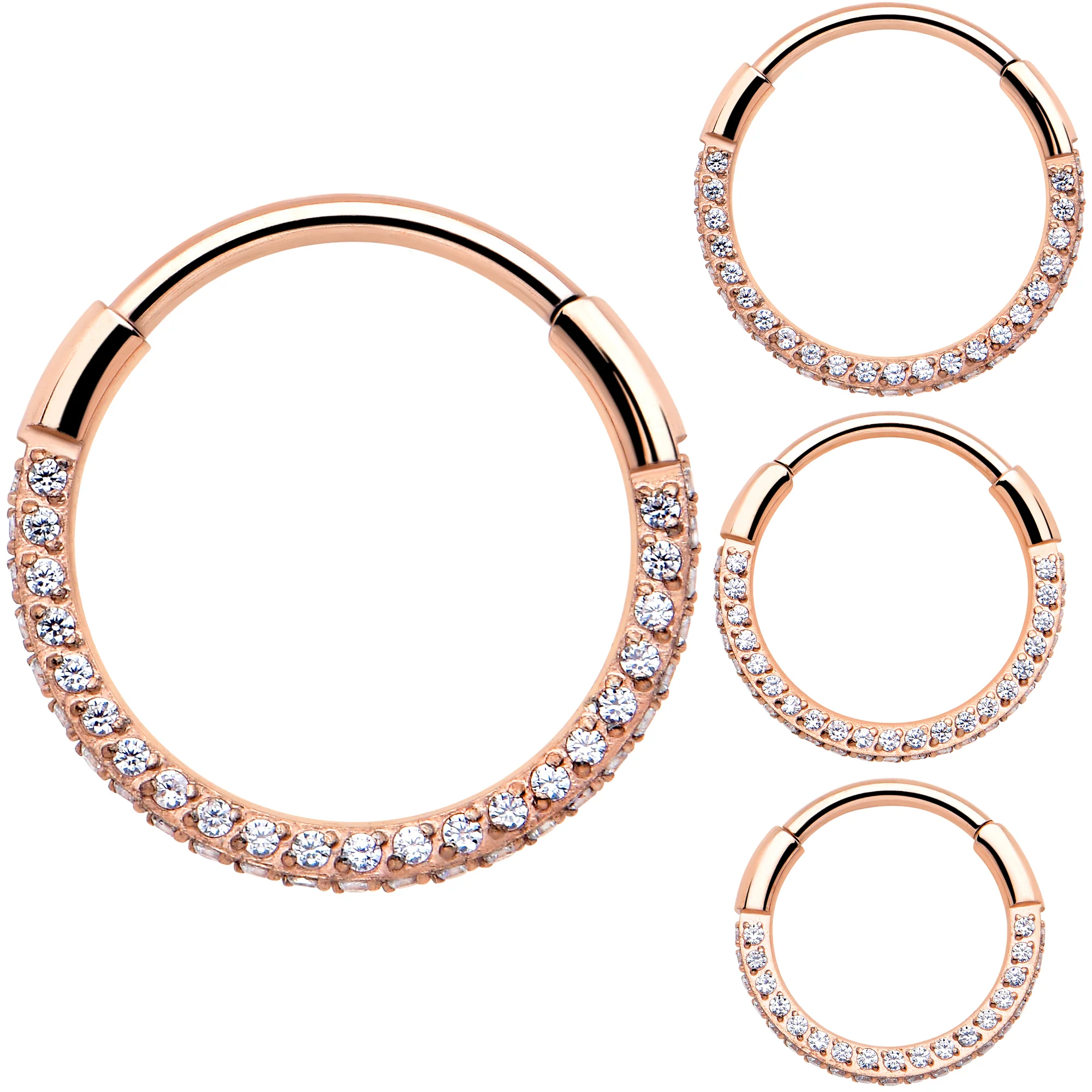 20G Rose Gold PVD Implant Grade Titanium Triple Sided Micro Gem Hinged Nose Hoop - Image 6