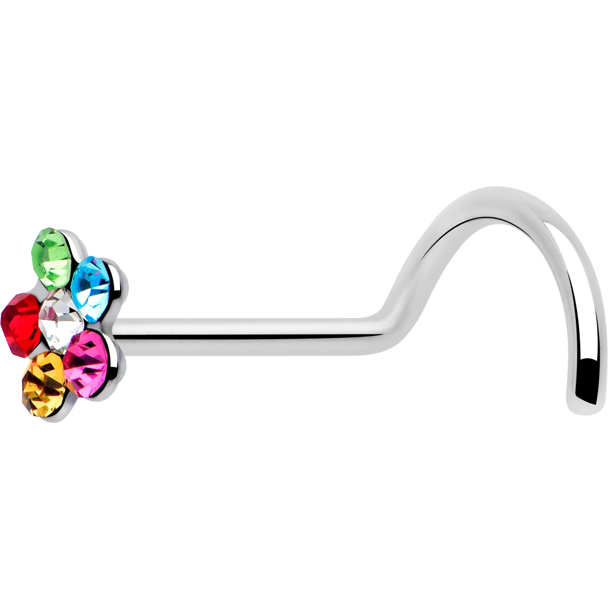 20G 1/4 Pink Blue Red Gem Hippie Flower Left Side Nose Screw - Image 3