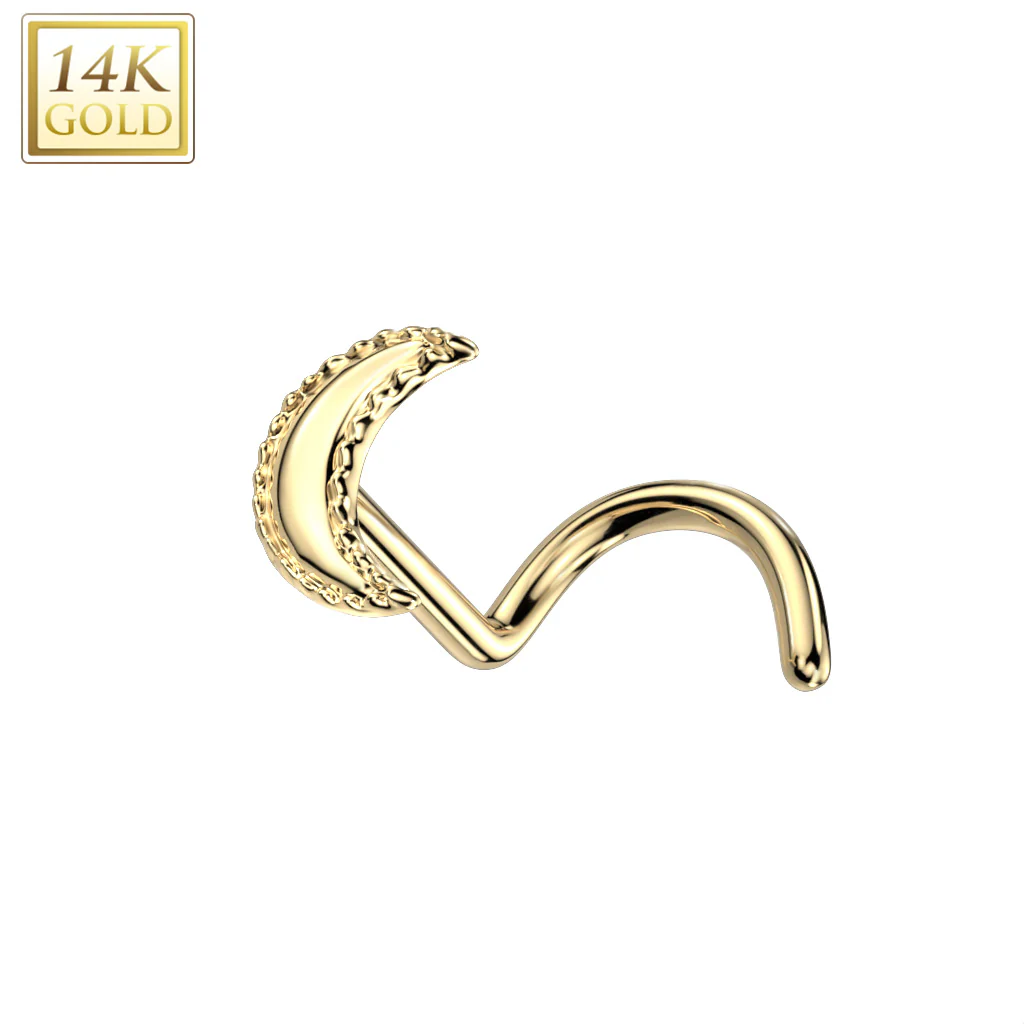 20g 1/4 Solid 14k Gold Crescent Moon Left Side Nose Screw - Image 3