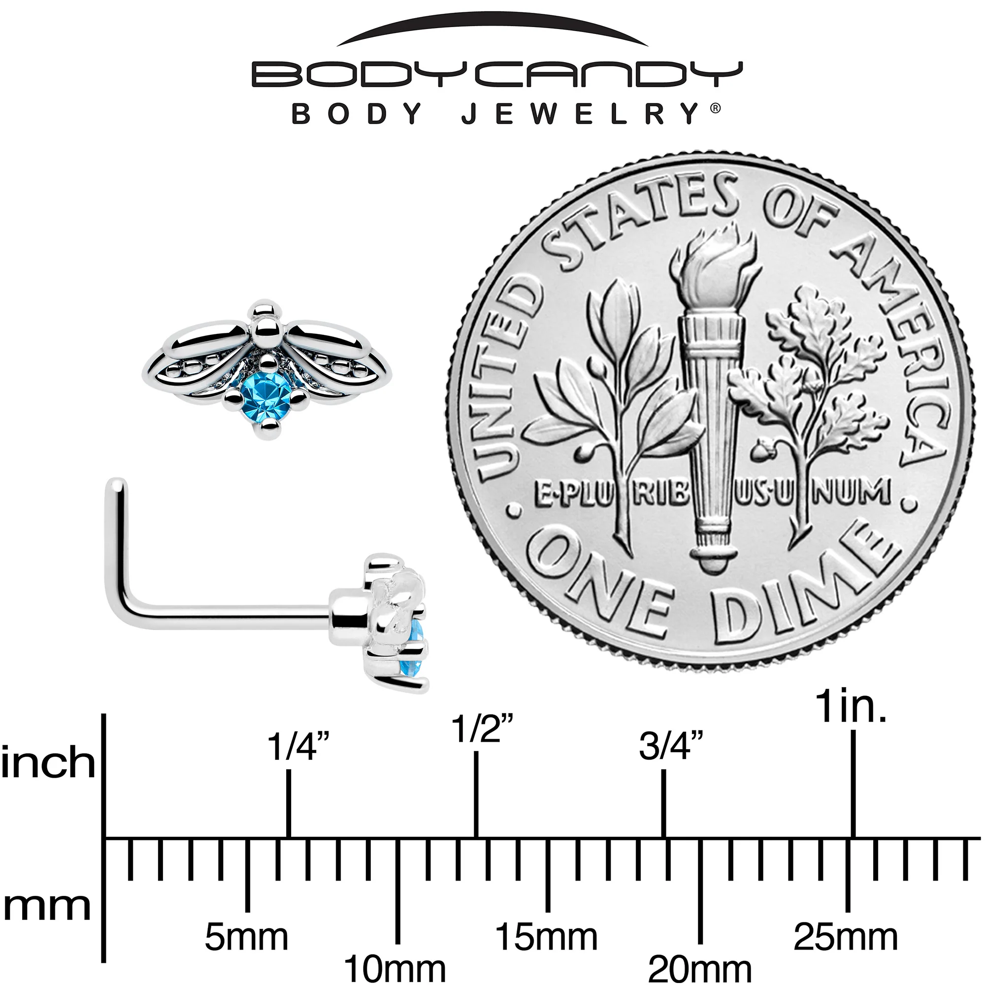 20G 7mm Blue Gem Beauty Bug L Shape Nose Ring - Image 5