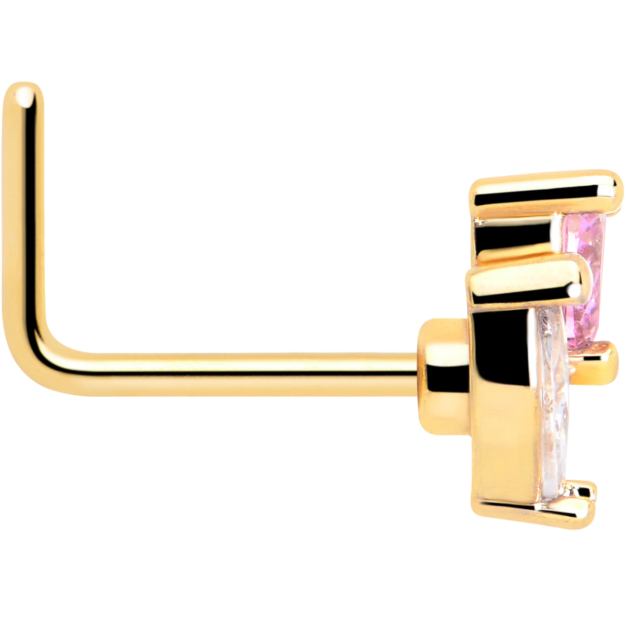 20G 7mm Pink CZ Gem Gold Tone Love Flower L Shape Nose Ring - Image 4