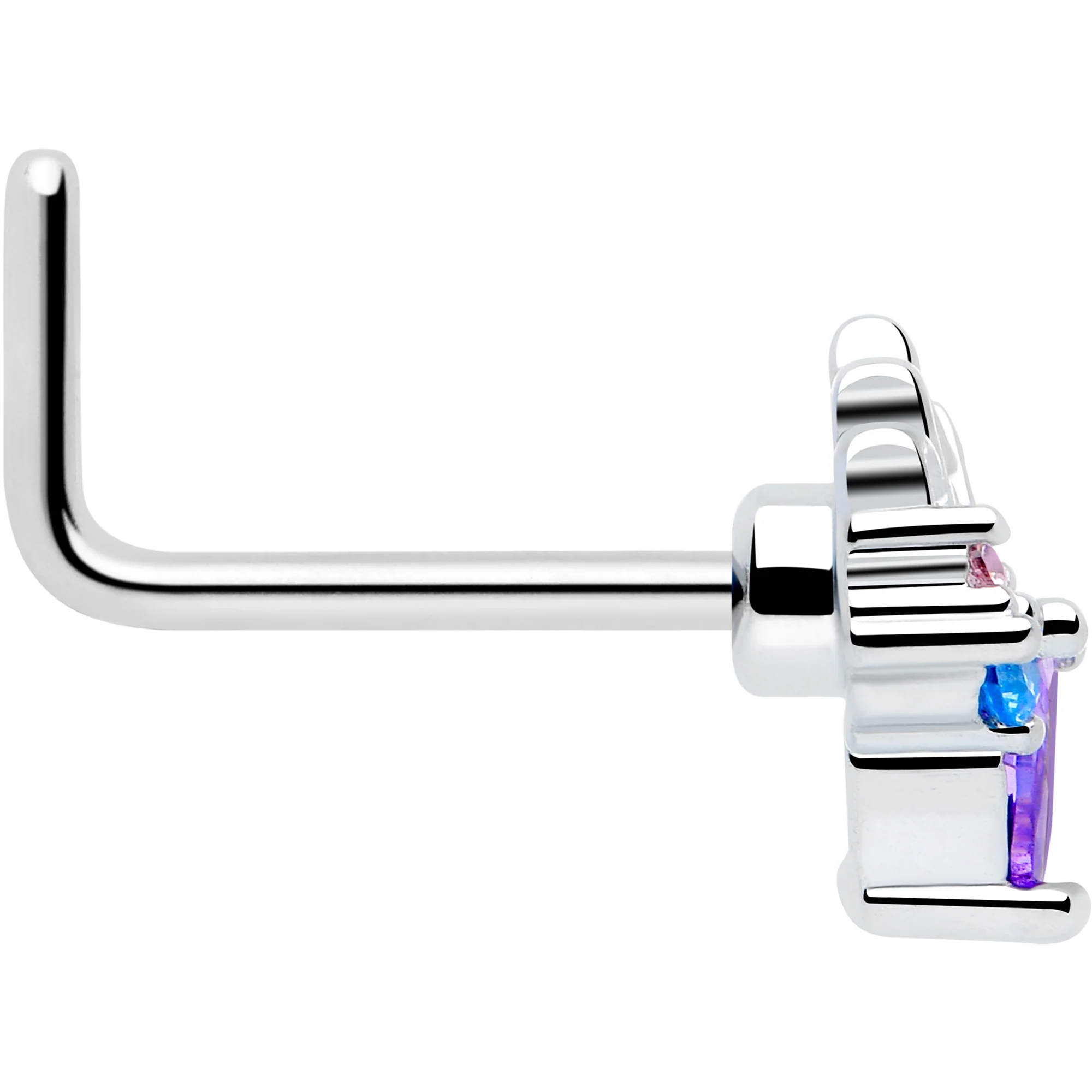 20G 7mm Purple CZ Gem Fire Lotus L Shape Nose Ring - Image 4