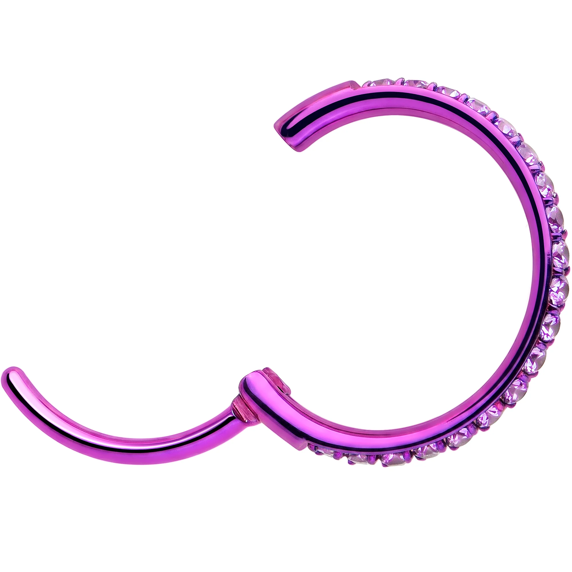 20G Micro Gem Implant Grade Titanium Hinged Nose Hoop - Purple CZ Nose Ring - Image 2
