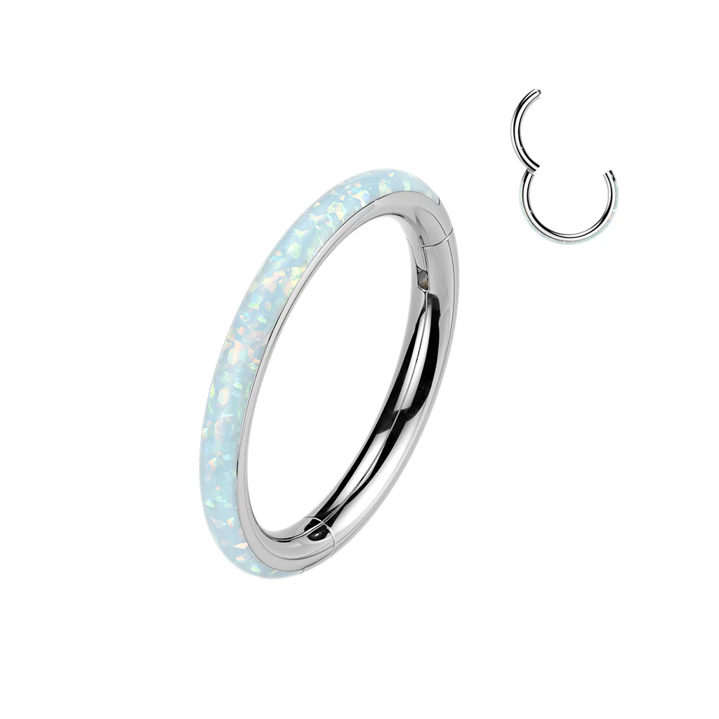 20G Synthetic Opal Implant Grade Titanium Hinged Hoop Nose Ring - Image 3