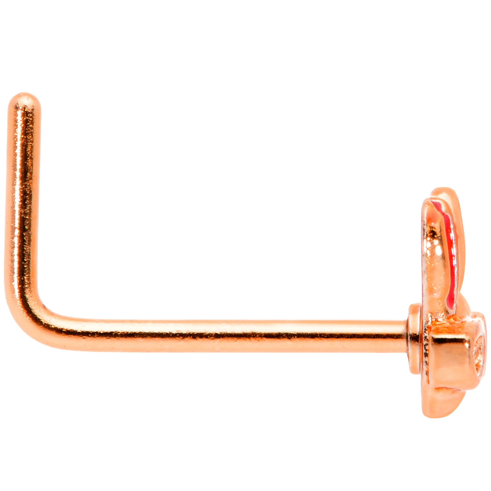 22G 5/16 Pink Rose Gold Tone Nerdy Easter Bunny L Shaped Nose Ring - Image 3
