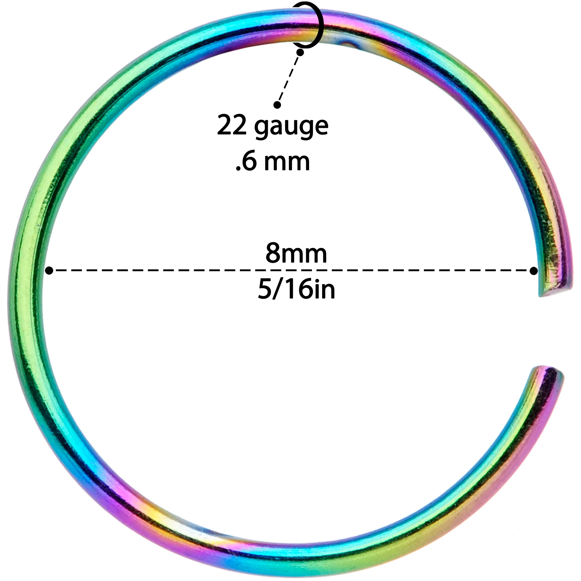 22G 5/16 Rainbow Anodized Seamless Nose Hoop Set of 12 - Image 4