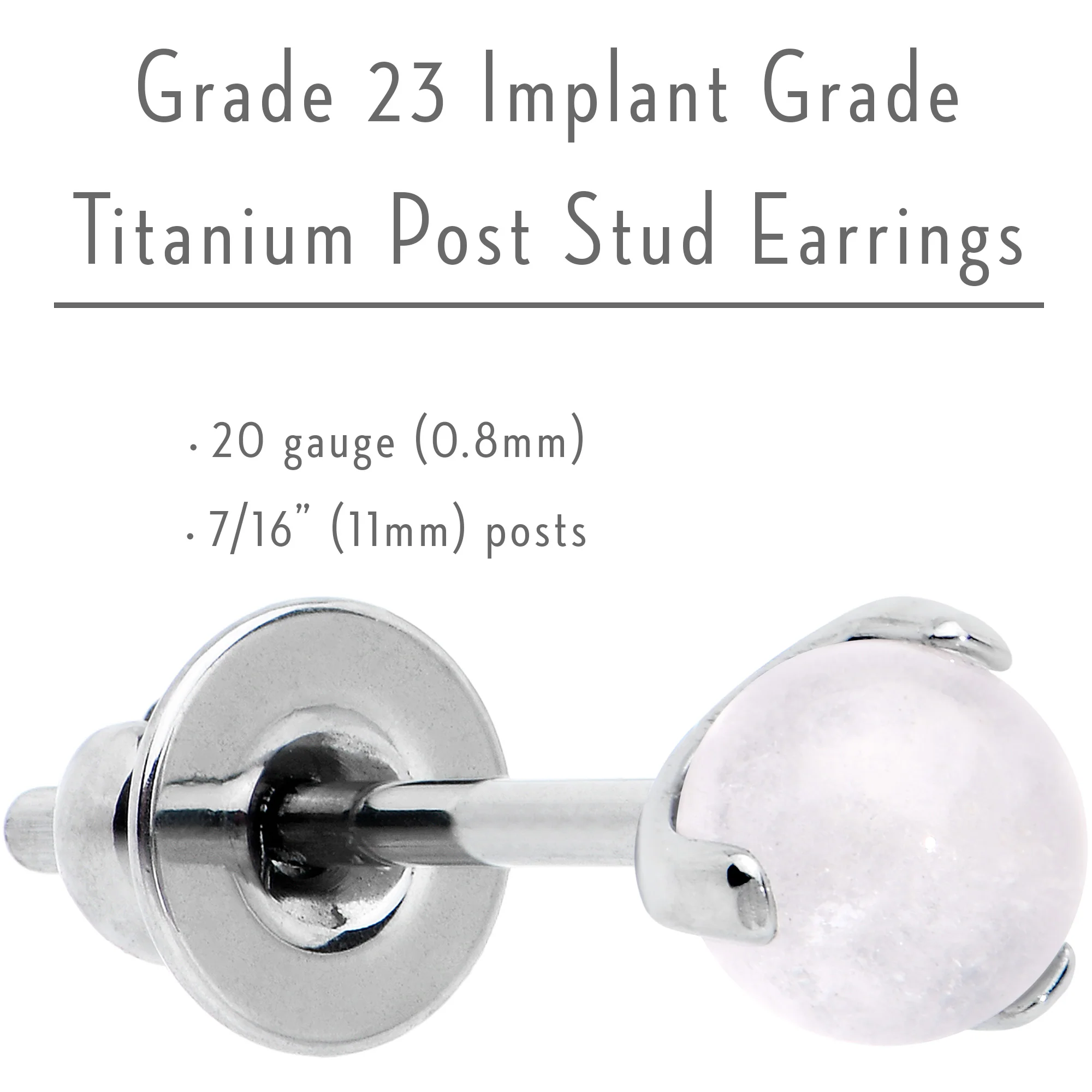 3.5mm Light Rose Quartz Stone Implant Grade Titanium Stud Earrings - Image 6