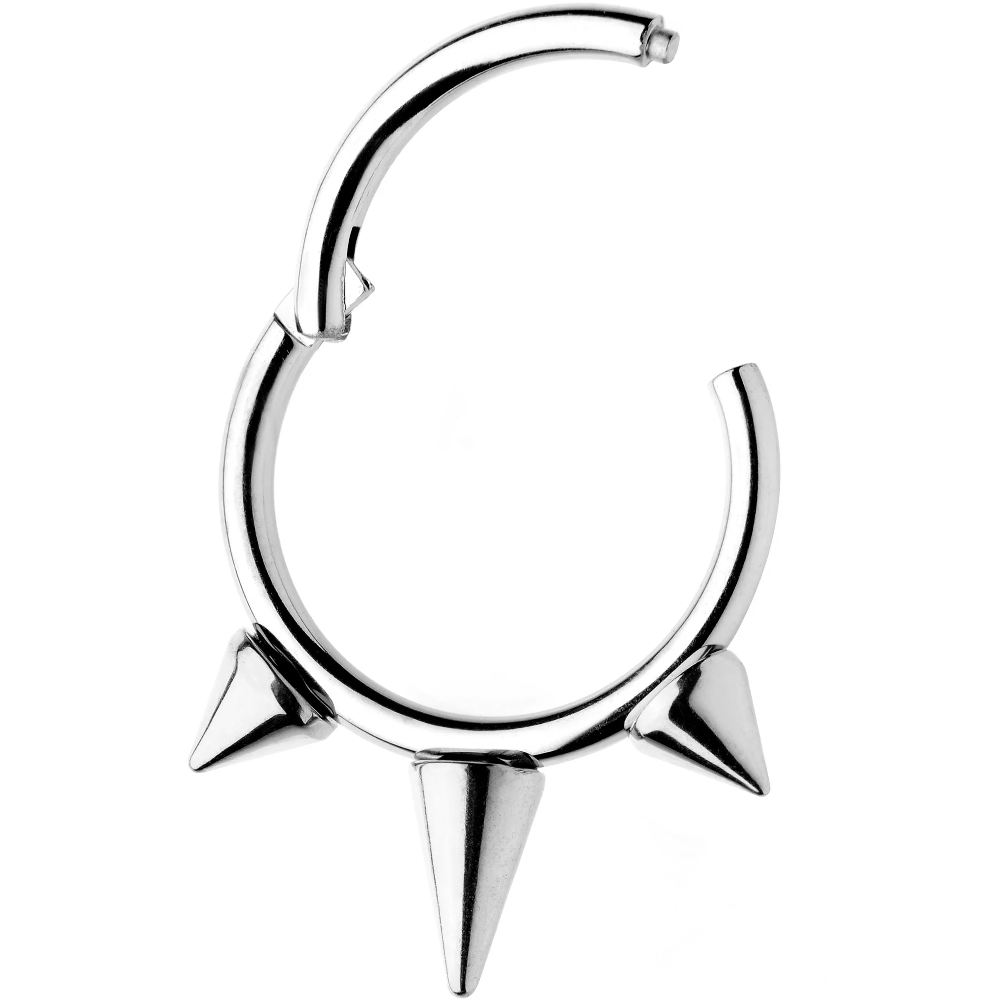 3/8 Silver Tone Punk Spike Hinged Segment Ring Circular Barbell - Image 2