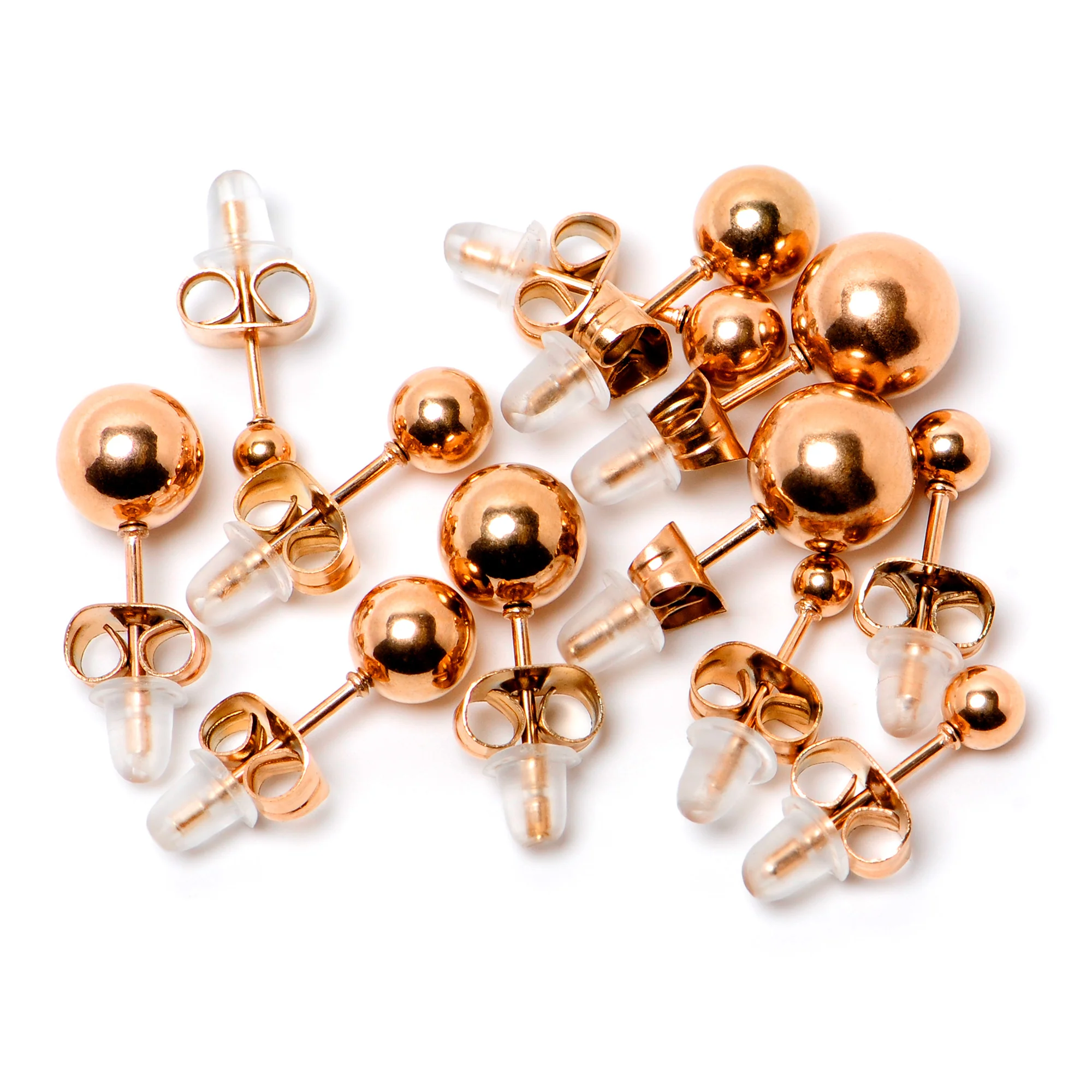 3mm-8mm Ball Stud Rose Gold Tone 316L Stainless Steel Earrings 6 Pack - Image 2