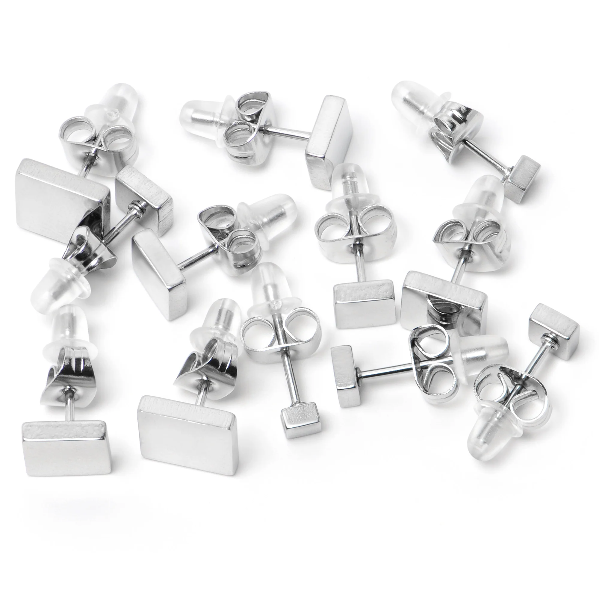 3mm-8mm Square Stud 316L Stainless Steel Earrings 6 Pack - Image 2