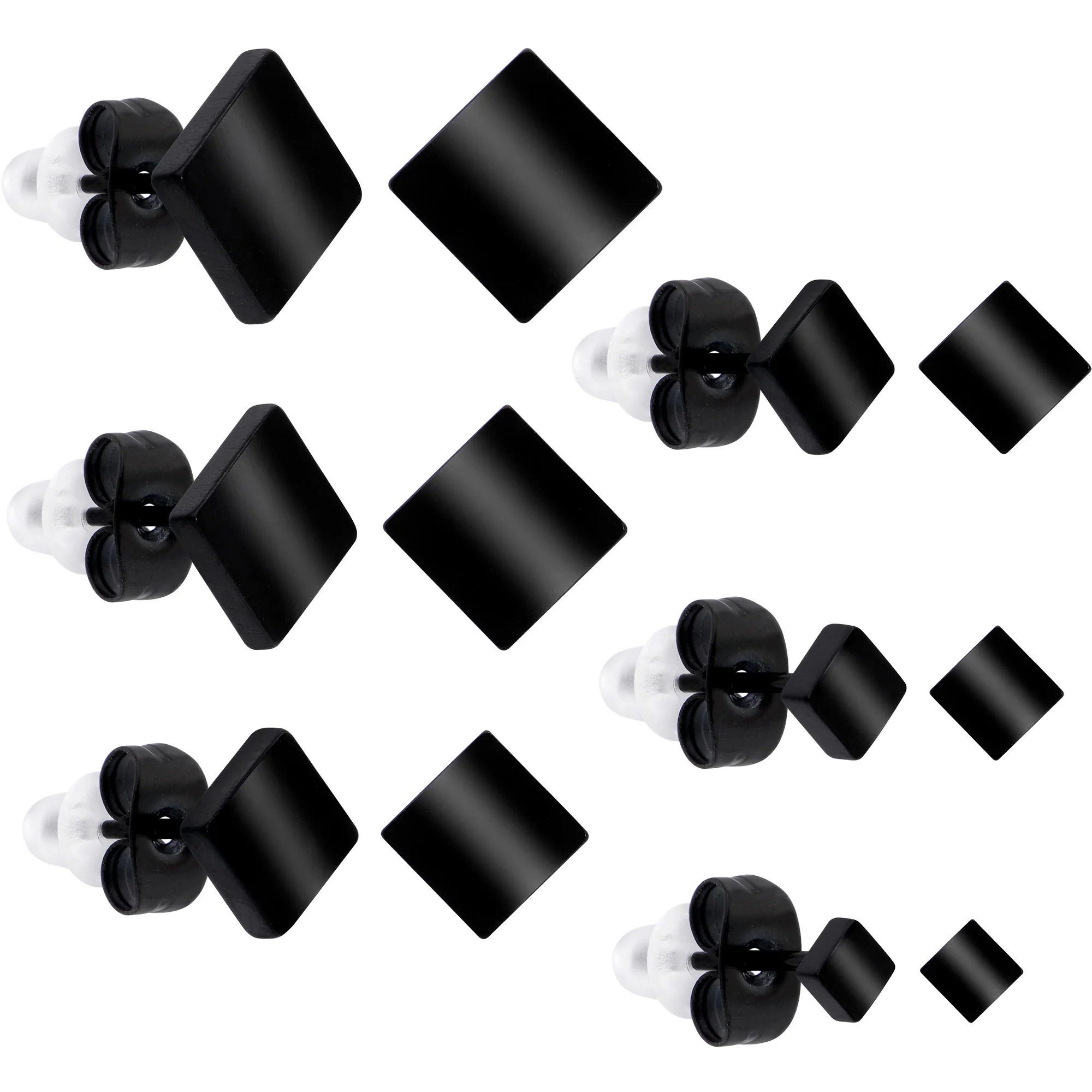 3mm-8mm Square Stud Black 316L Stainless Steel Earrings 6 Pack - Image 7