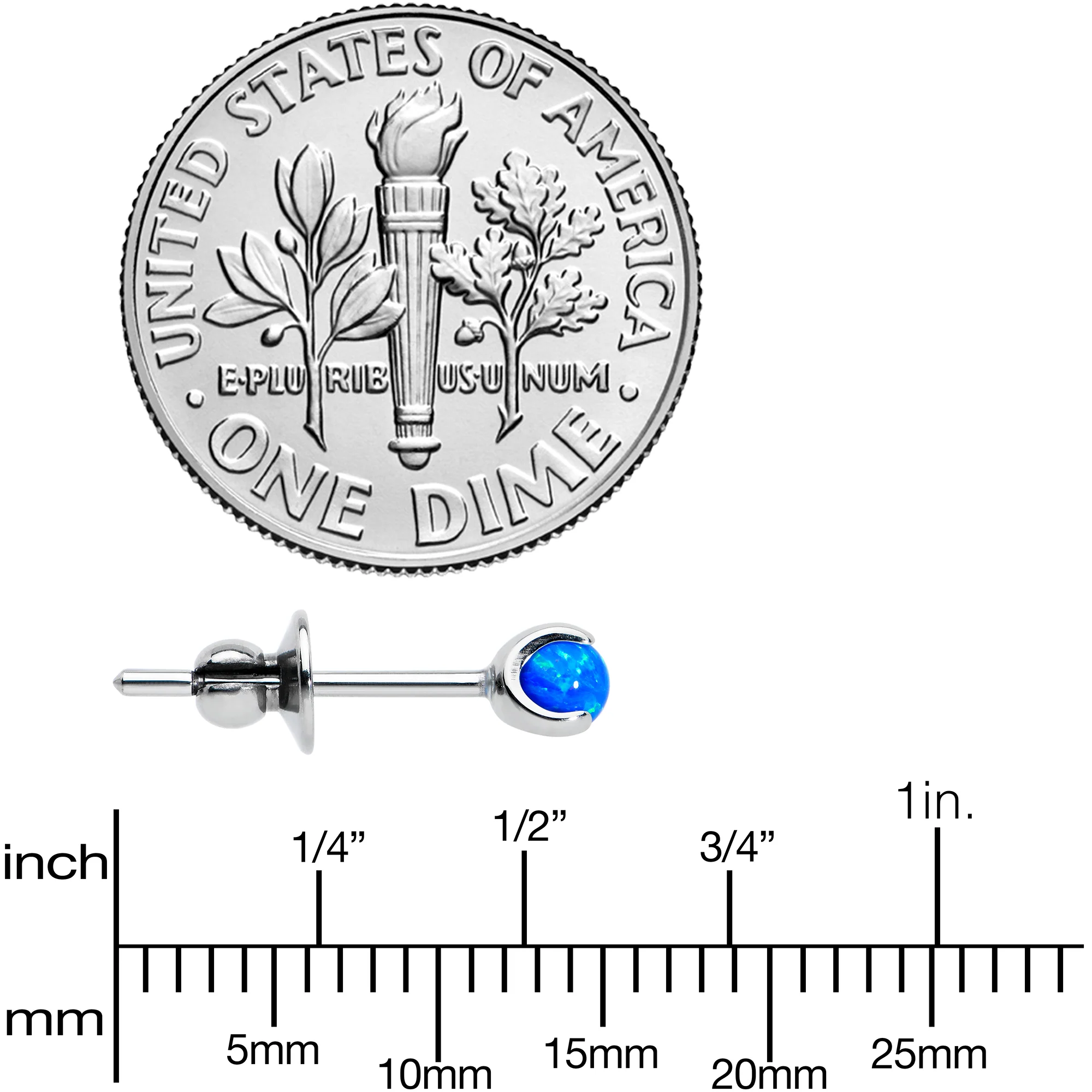 3mm Blue Synthetic Opal Ball Implant Grade Titanium Stud Earrings - Image 4