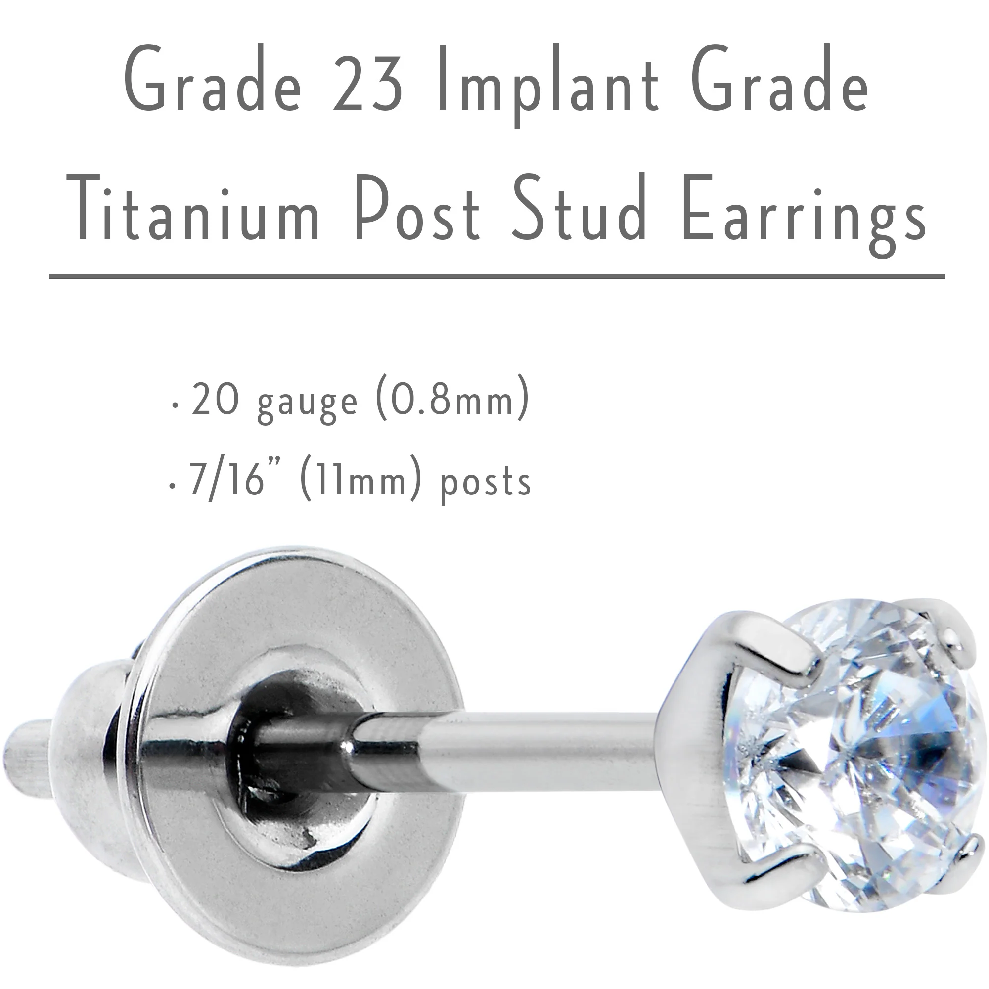 3mm Clear CZ Gem Implant Grade Titanium Stud Earrings - Image 6