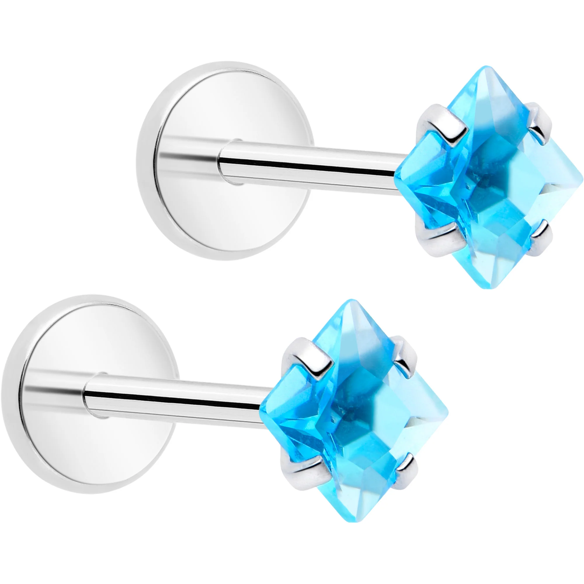 3mm CZ Gem Square Flat Back Stud Earrings - 1 Pair - Image 3