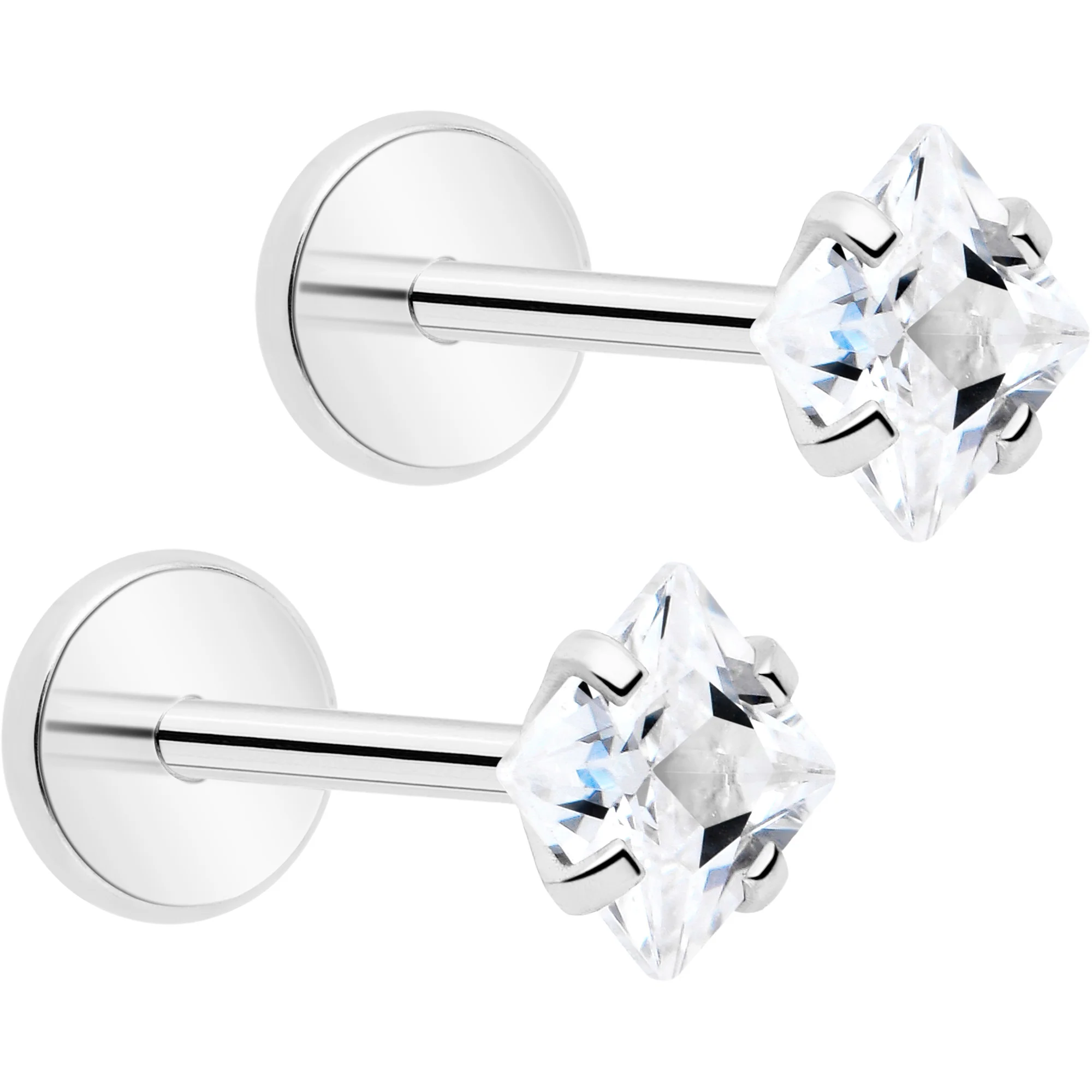3mm CZ Gem Square Flat Back Stud Earrings - 1 Pair - Image 9