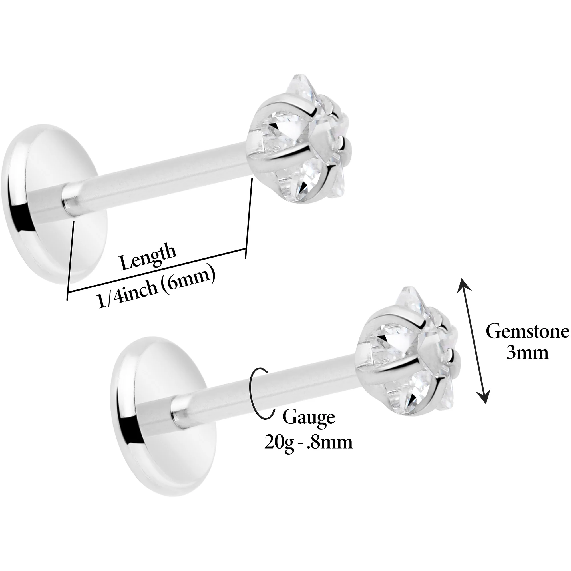 3mm CZ Star Flat Back Stud Earrings - 1 Pair - Image 3