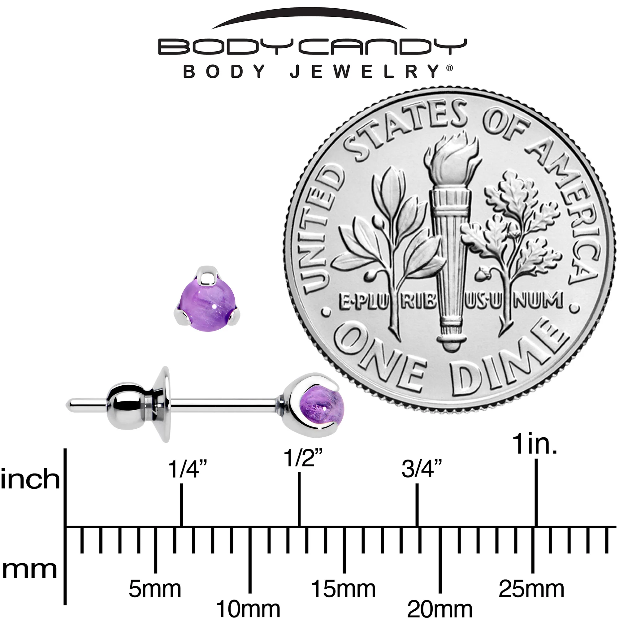 3mm Purple Amethyst Stone Implant Grade Titanium Stud Earrings - Image 6