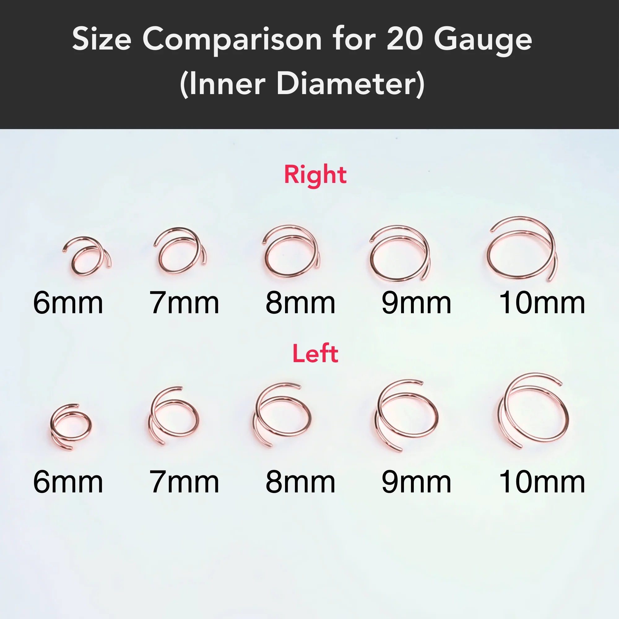 3Pack Double Hoop Nose 14k Gold Filled and 925 Silver Spiral Nose Rings 20G 8mm Left - Image 6