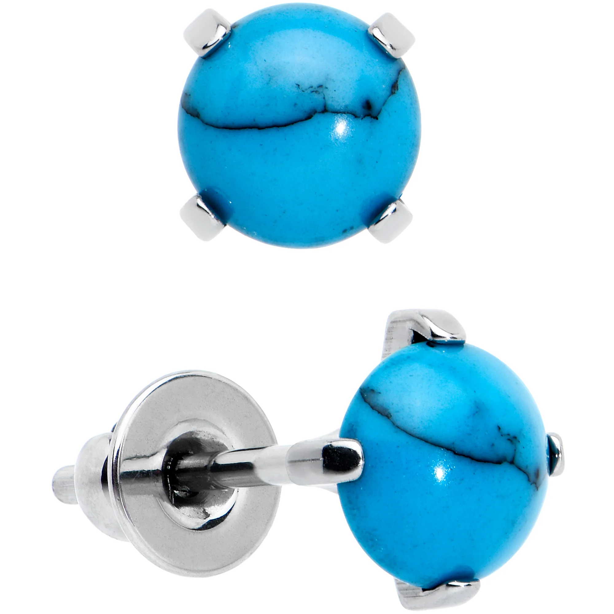 4mm Blue Turquoise Stone Implant Grade Titanium Stud Earrings - Image 2