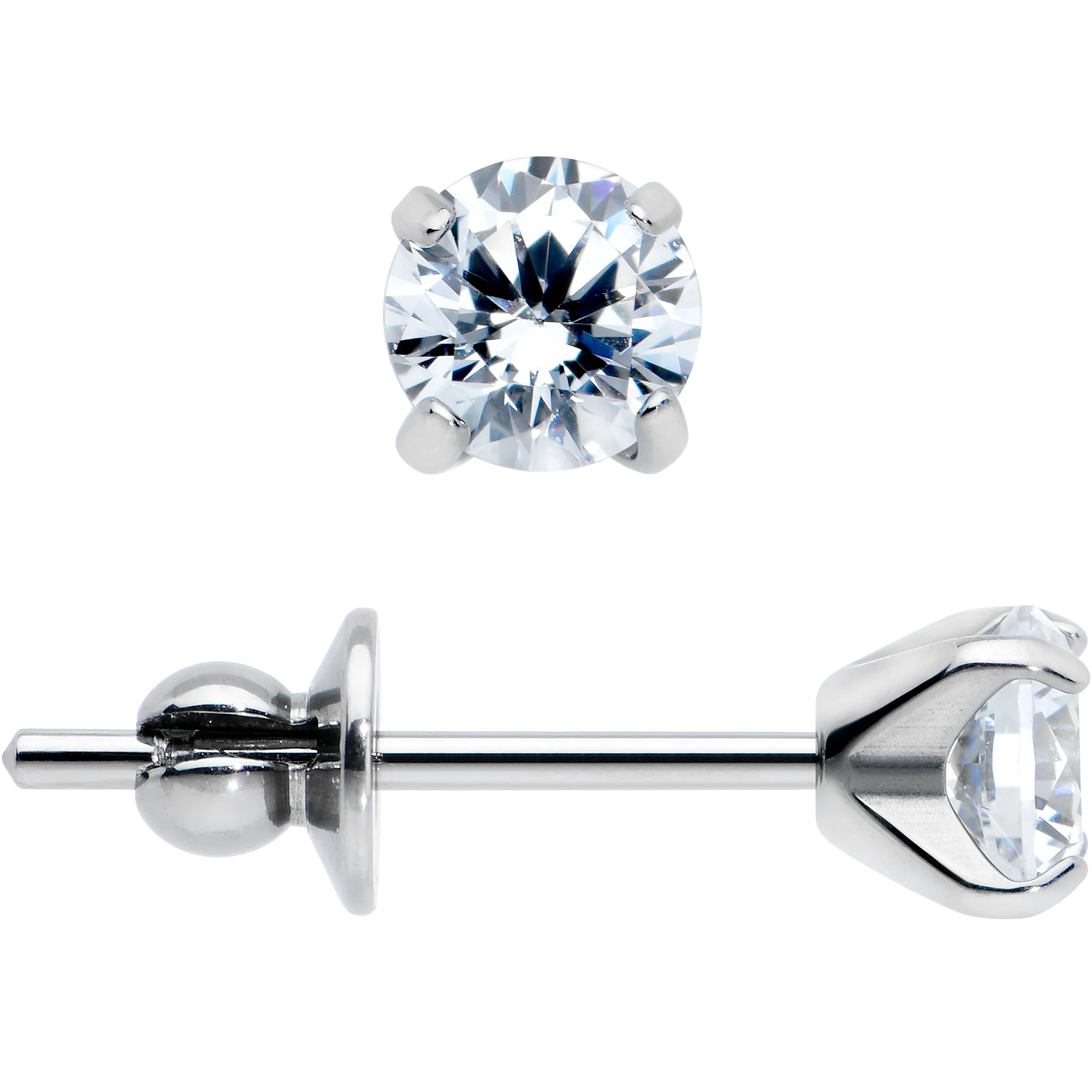 4mm Clear CZ Gem Implant Grade Titanium Stud Earrings - Image 3