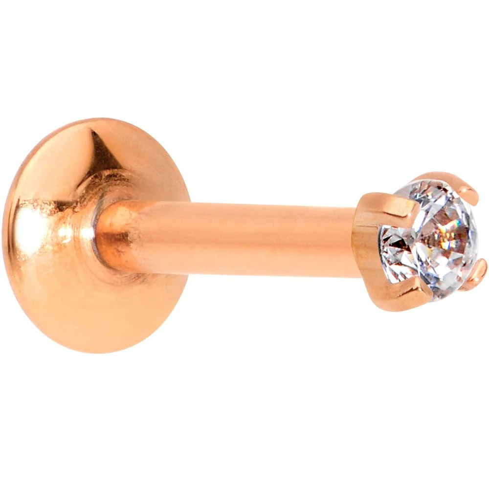 5/16 Clear 2mm Gem Rose Gold IP Internally Threaded Labret Monroe Tragus - Image 4