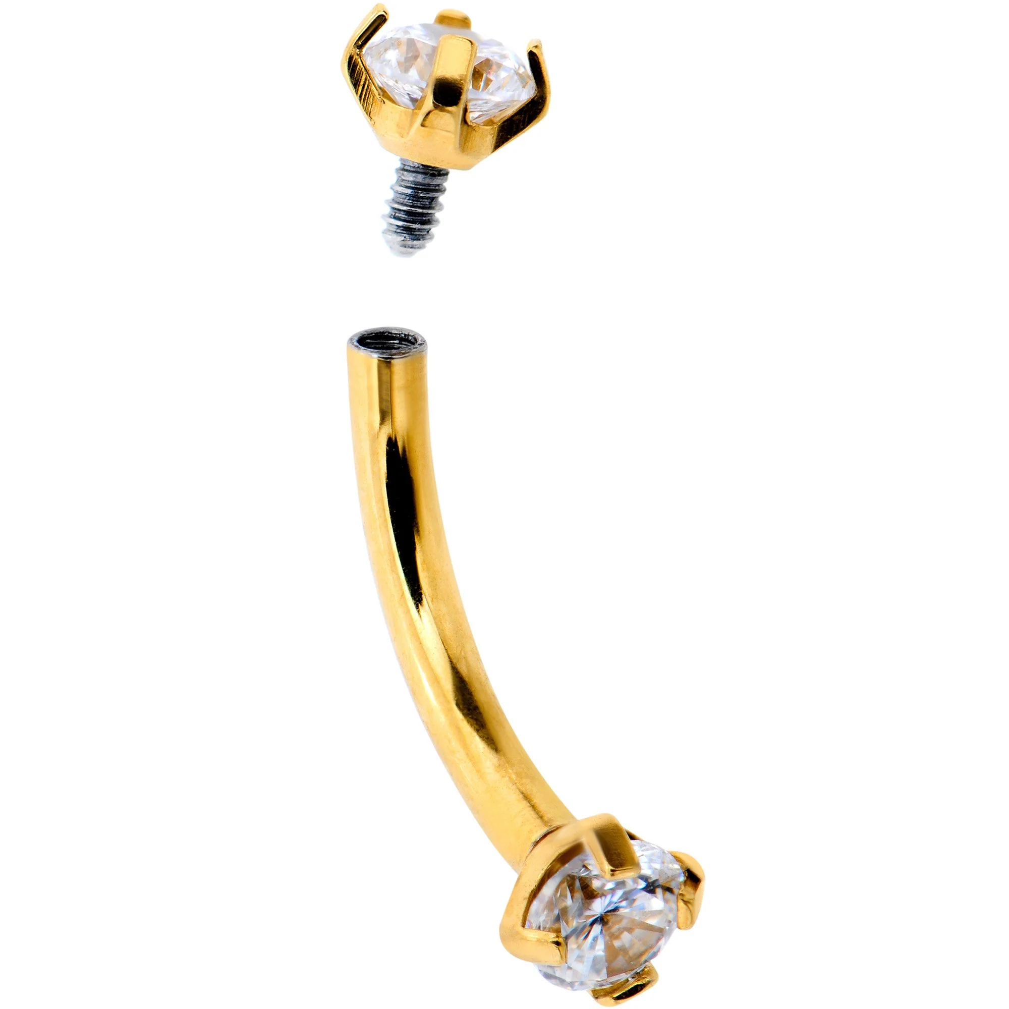 5/16 Clear CZ Gem Gold PVD Bling Bling Curved Eyebrow Ring - Image 2
