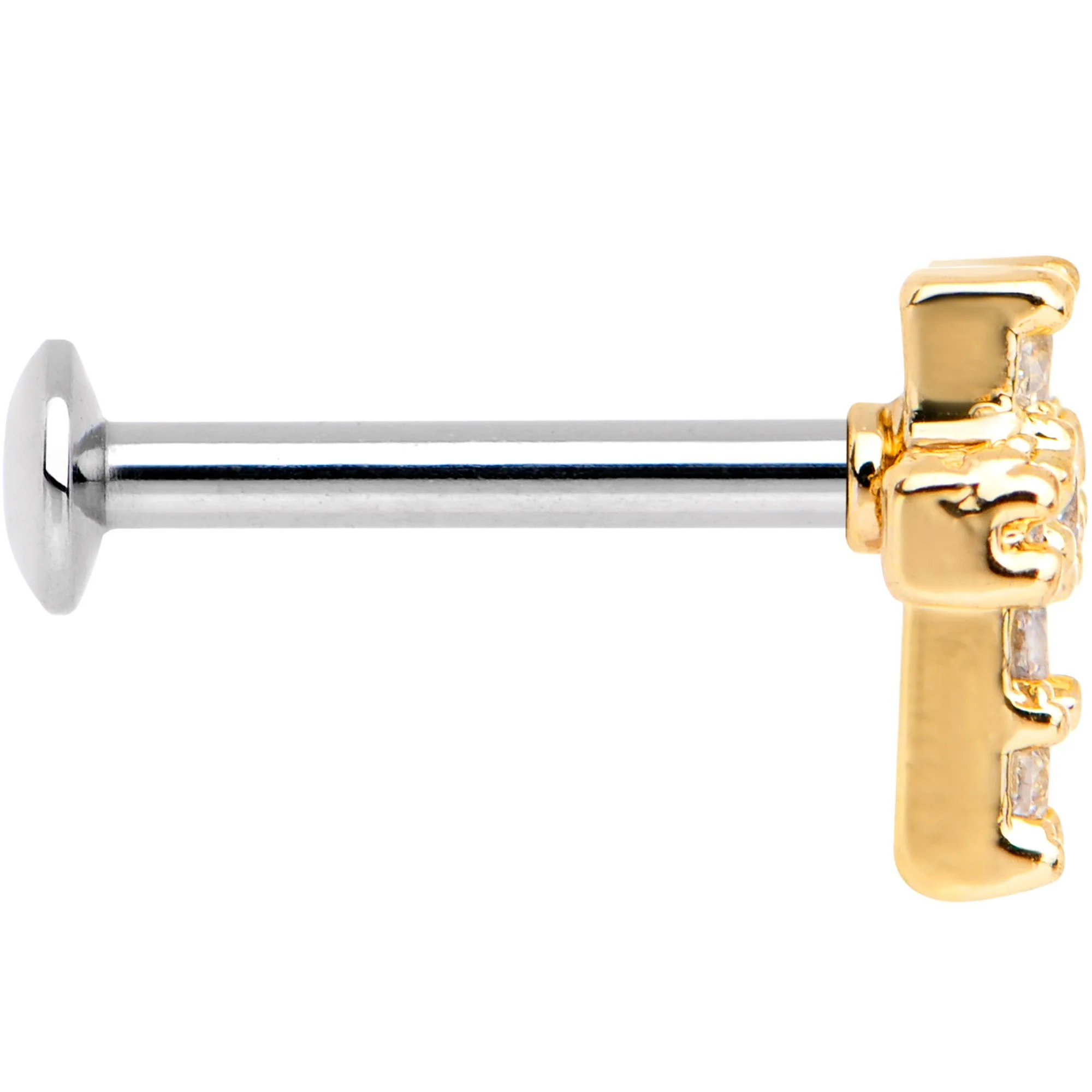 5/16 Clear CZ Gold Tone Internally Threaded Cross Labret Monroe - Image 3