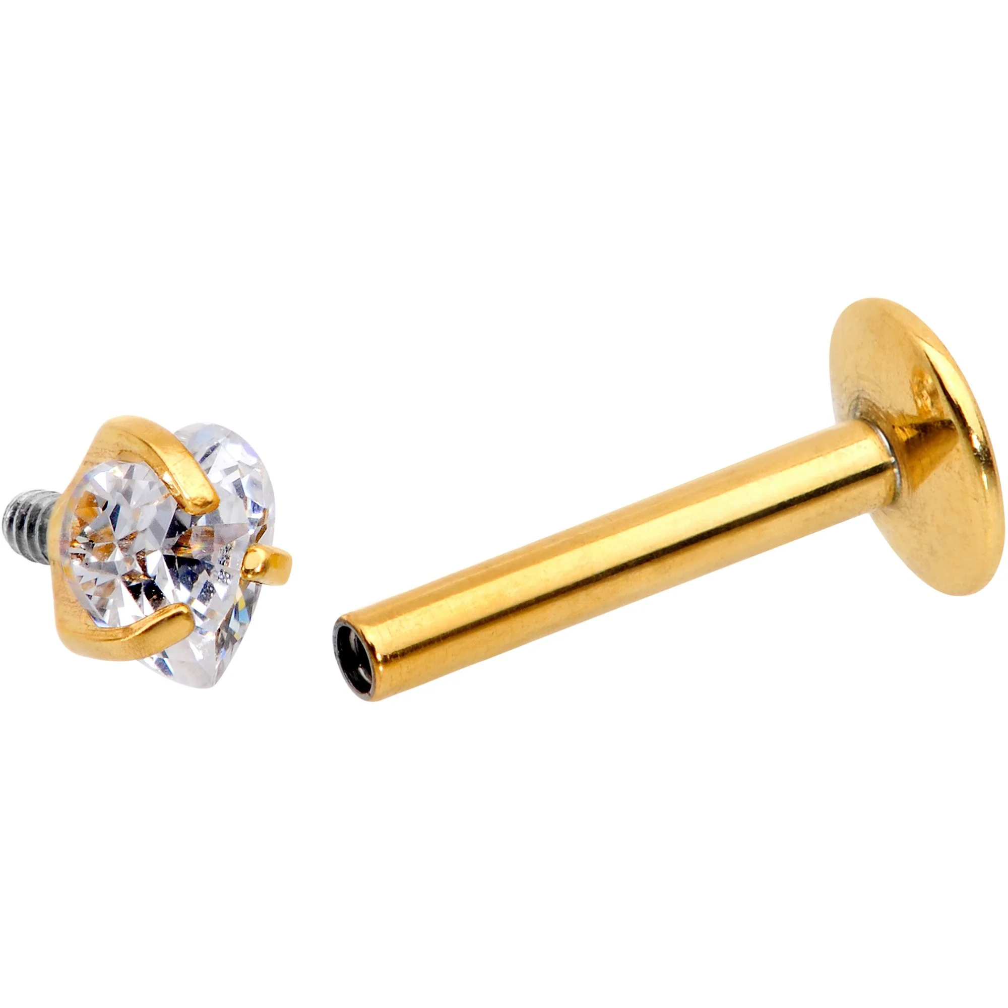 5/16 Clear Heart CZ Gold PVD Internally Threaded Labret Monroe - Image 4