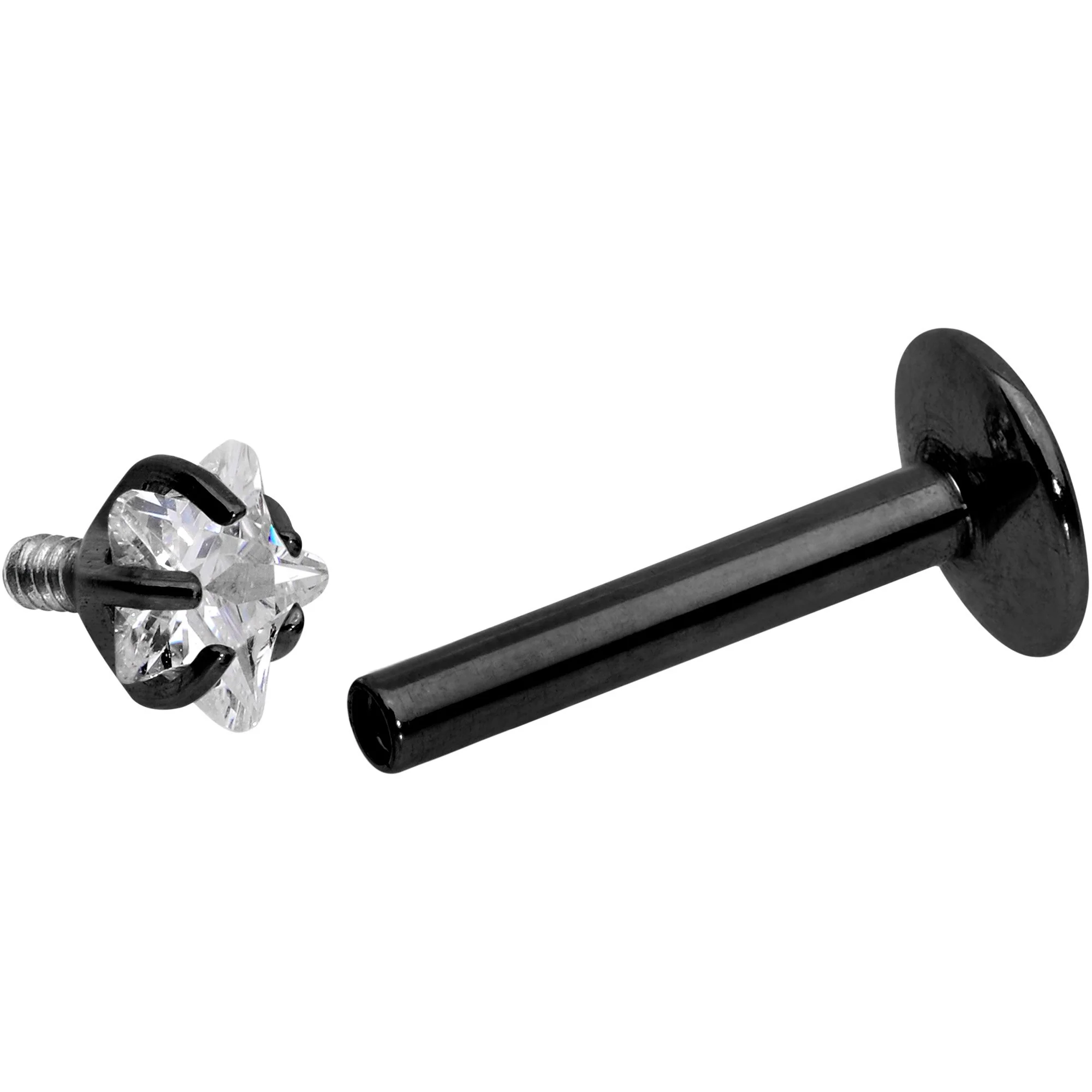 5/16 Clear Star CZ Gem Black PVD Internally Threaded Labret Monroe - Image 4