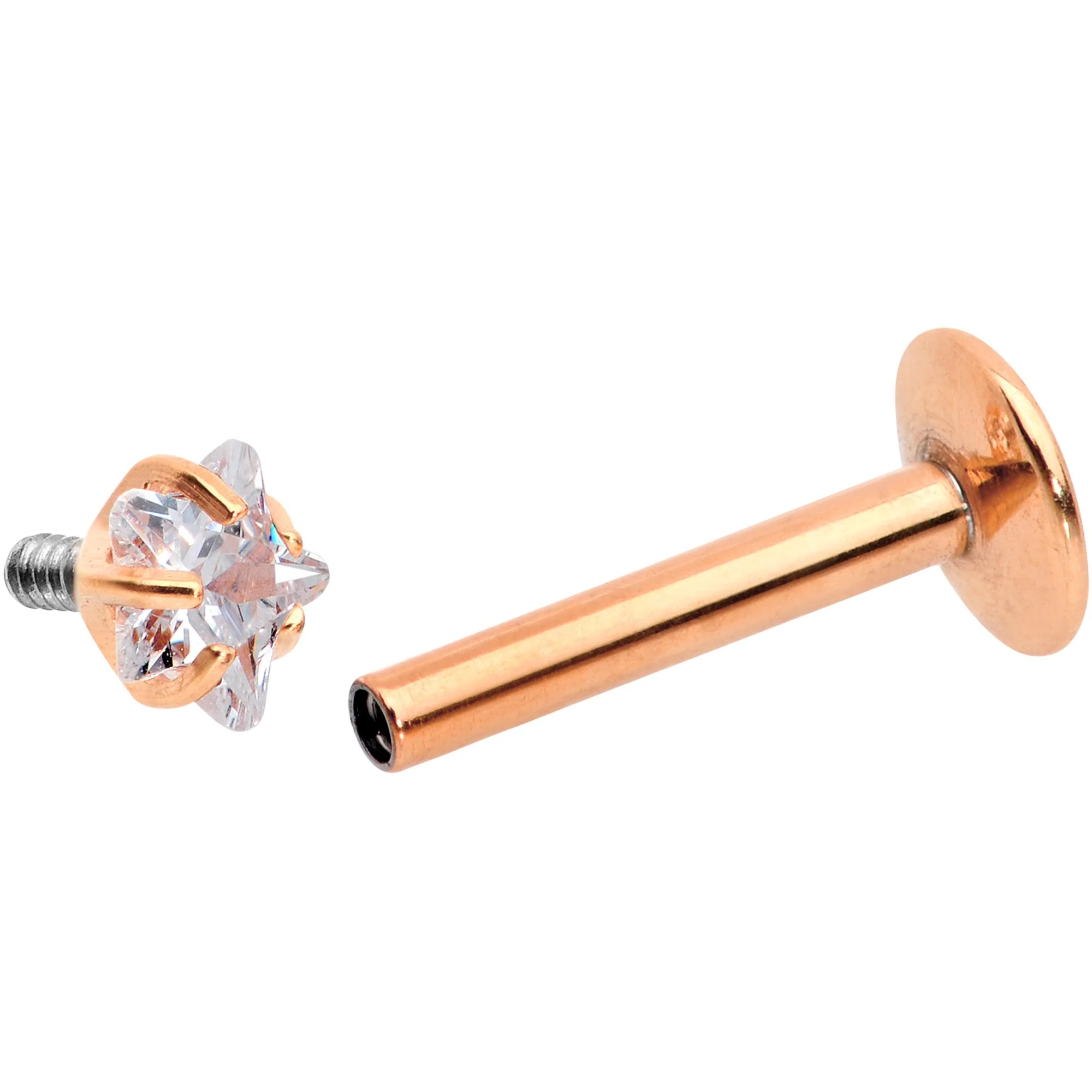 5/16 Clear Star CZ Gem Rose Gold PVD Internally Threaded Labret Monroe - Image 4