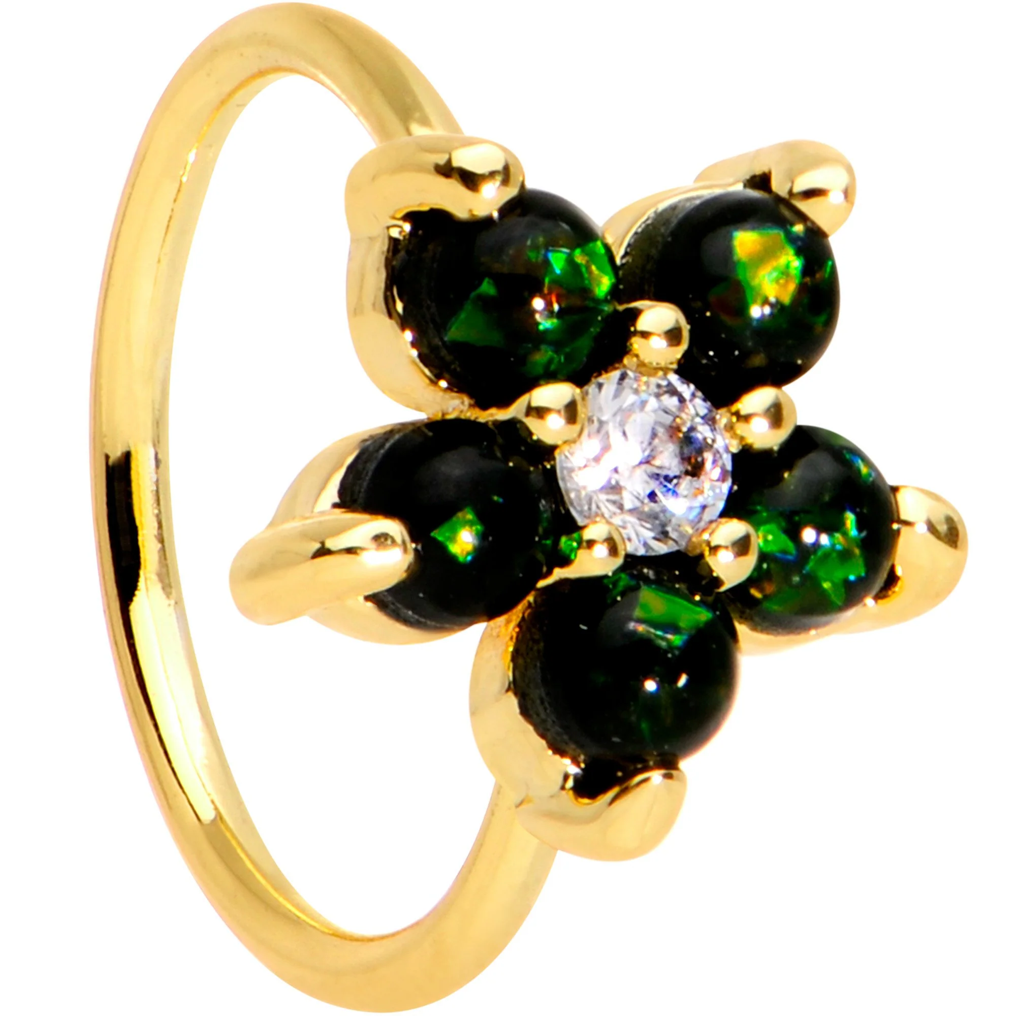 20G Clear CZ Green Faux Opal Gold Tone Flower Circular Ring - Image 3