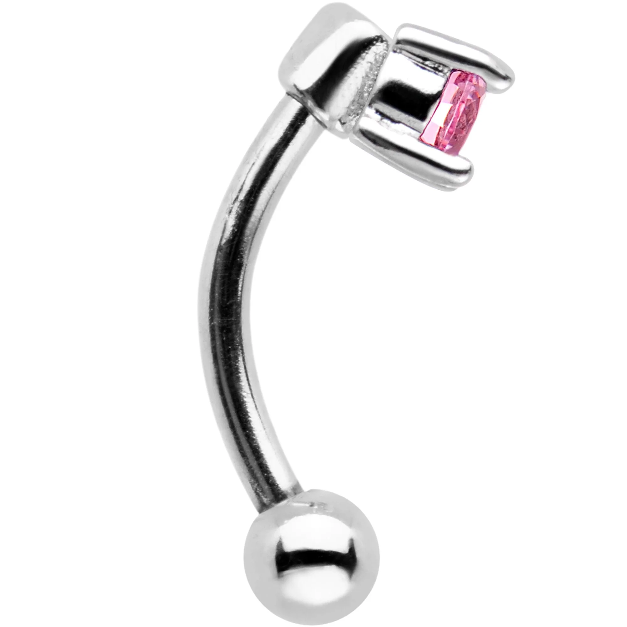 5/16 Pink Heart CZ Gem Fashionista Curved Eyebrow Rook Earring - Image 2