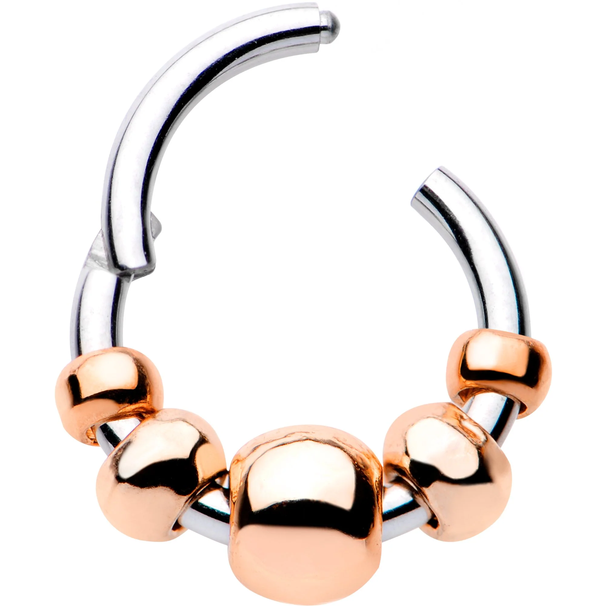 5/16 Rose Gold Tone Chunky Beads Hinged Segment Ring Circular Barbell - Image 2
