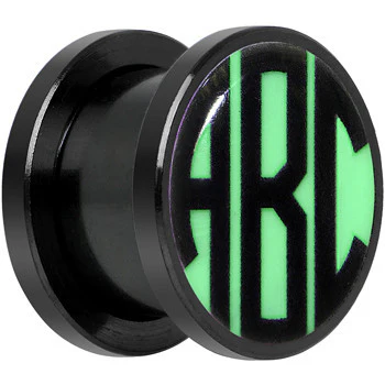 Black Glow in the Dark Custom Initial Screw Fit Plug Set - buy 2 for a pair - Image 2