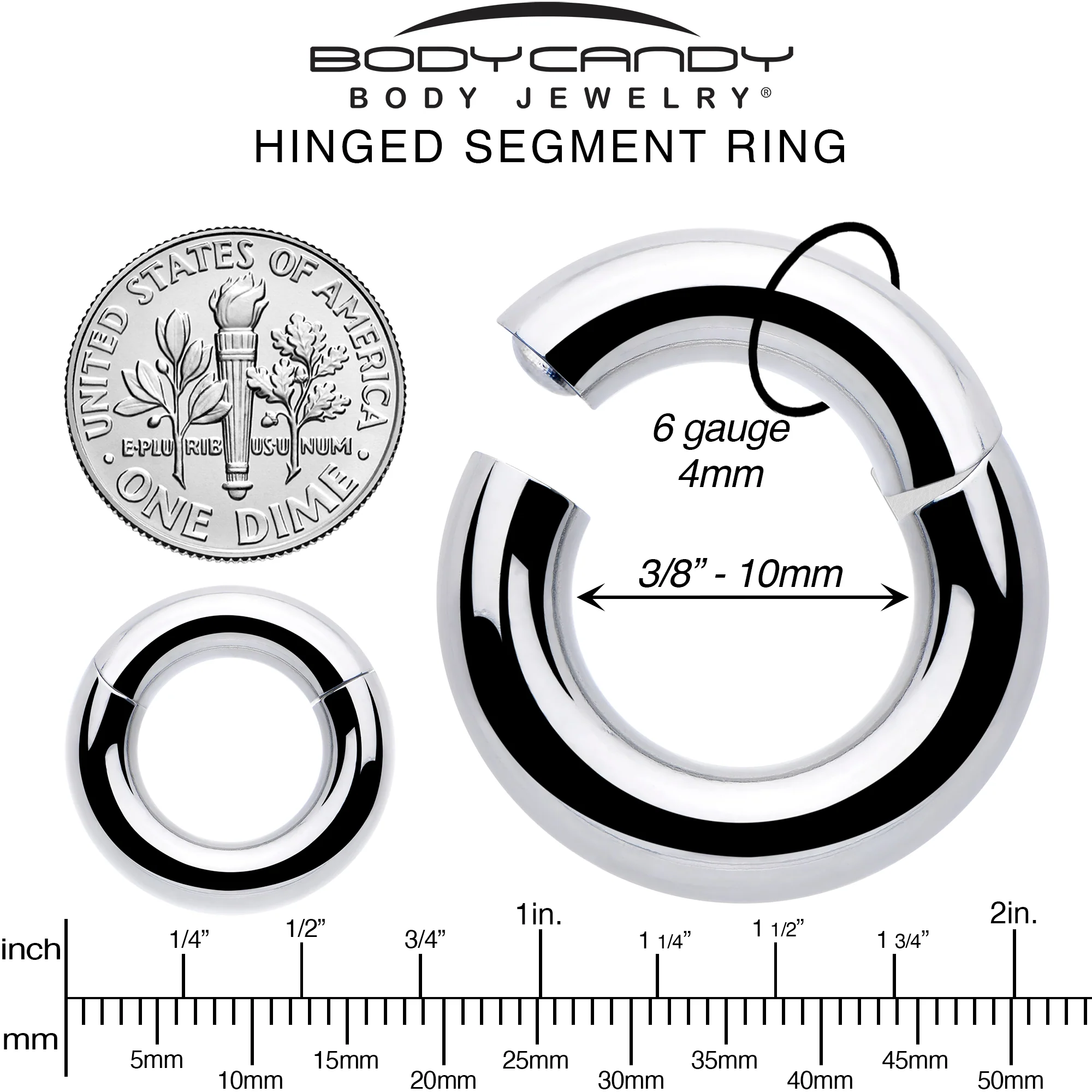 6G 3/8 316L Surgical Steel Precision Hinged Segment Hoop - Image 6