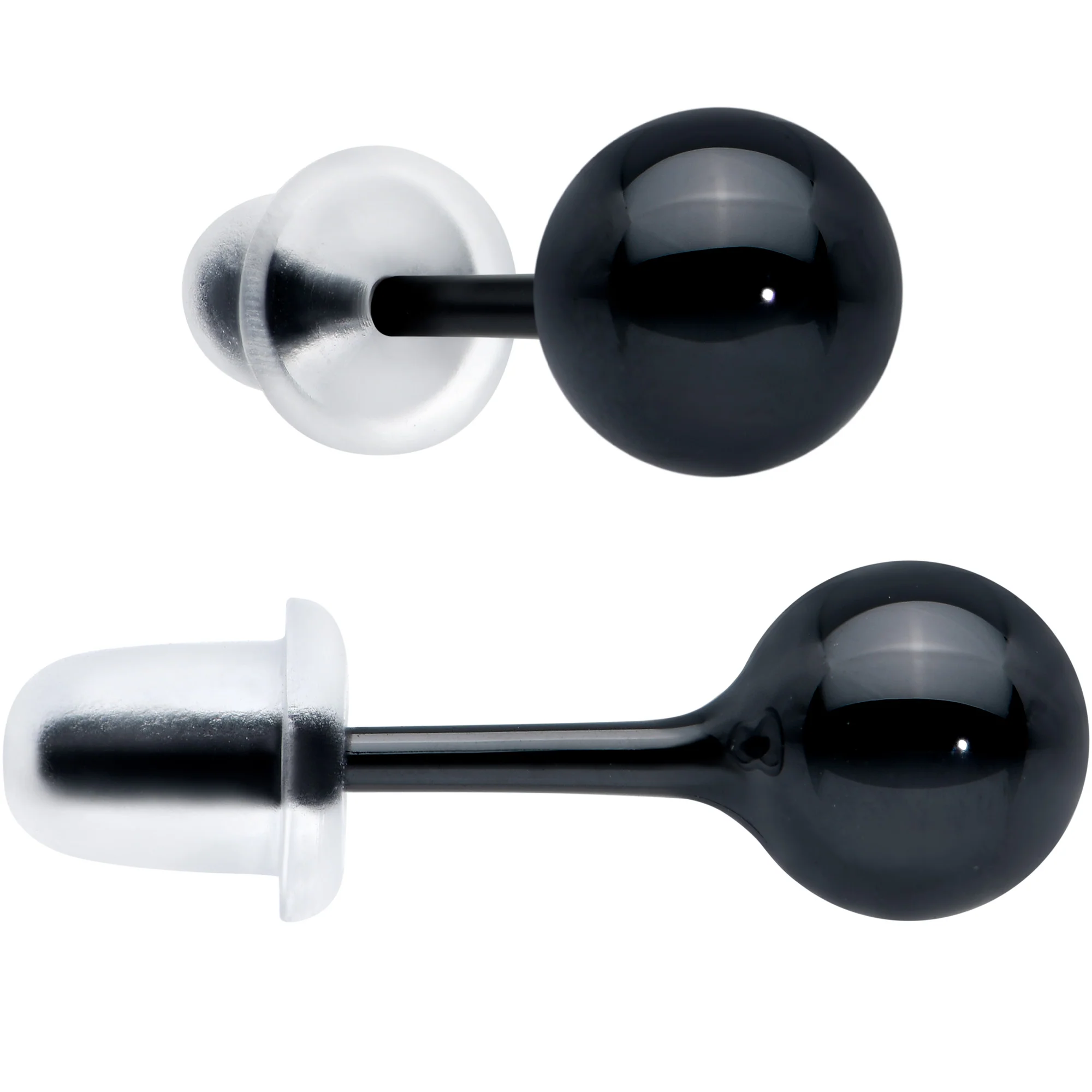 6mm Black Ceramic Ball Stud Earrings 18G - Image 2