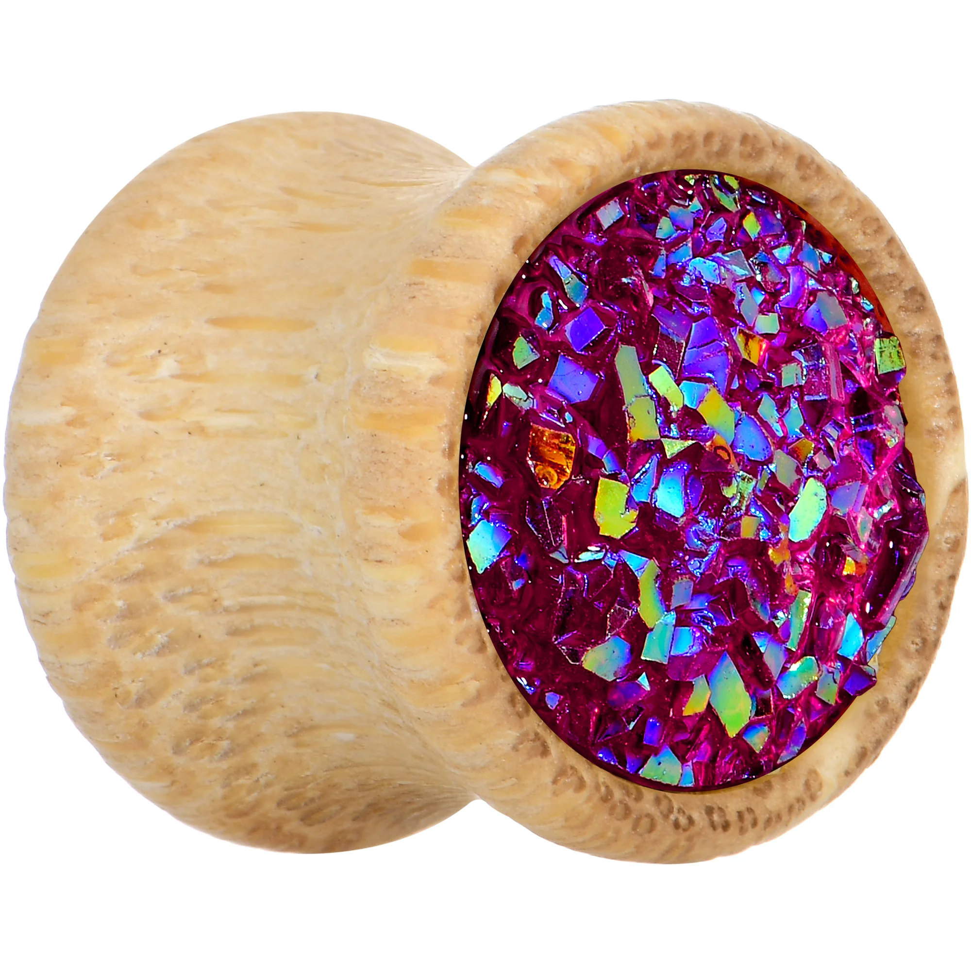 7/16 Pink Druzy Stone Wood Saddle Plug Set - Image 2