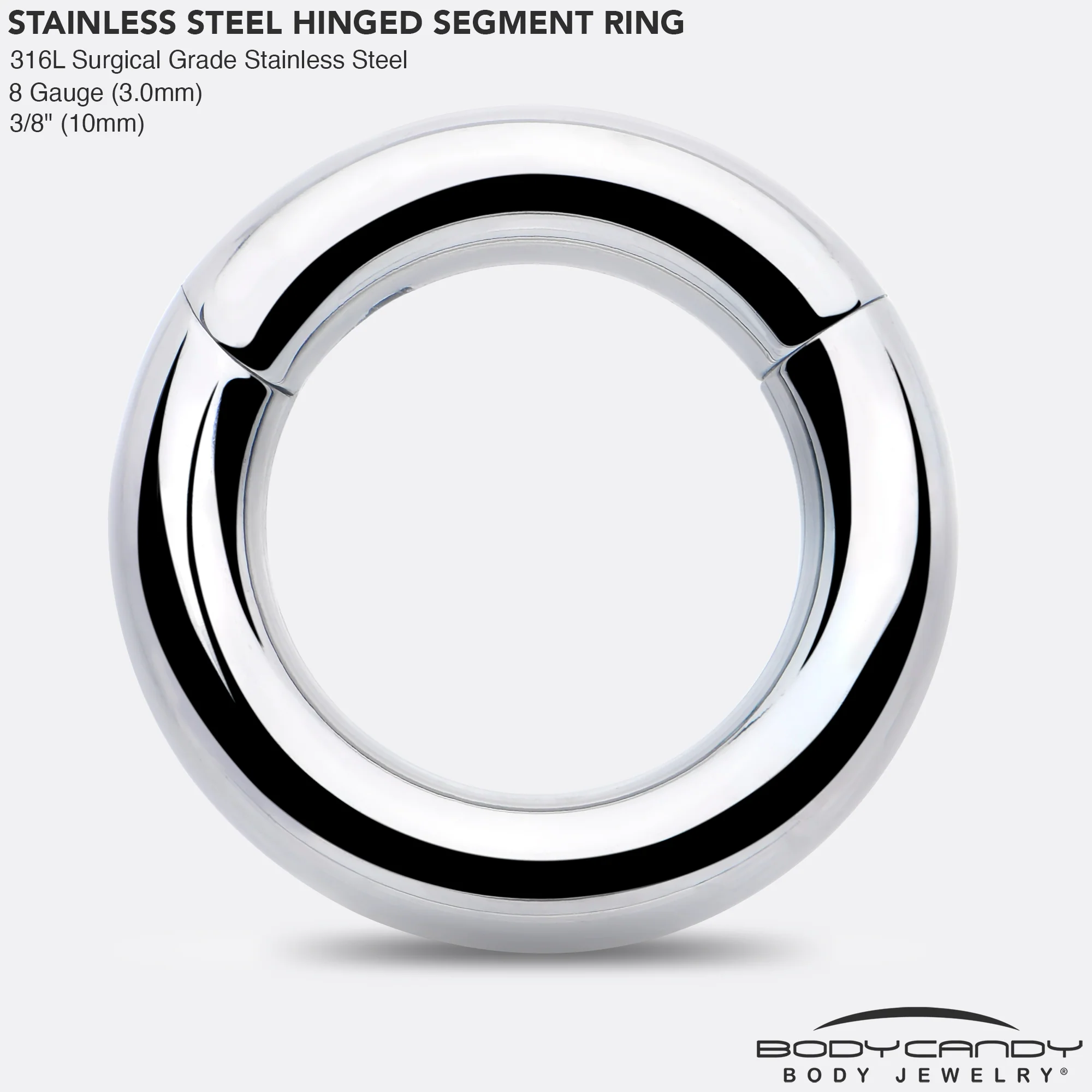8G 3/8 316L Surgical Steel Precision Hinged Segment Hoop - Image 4