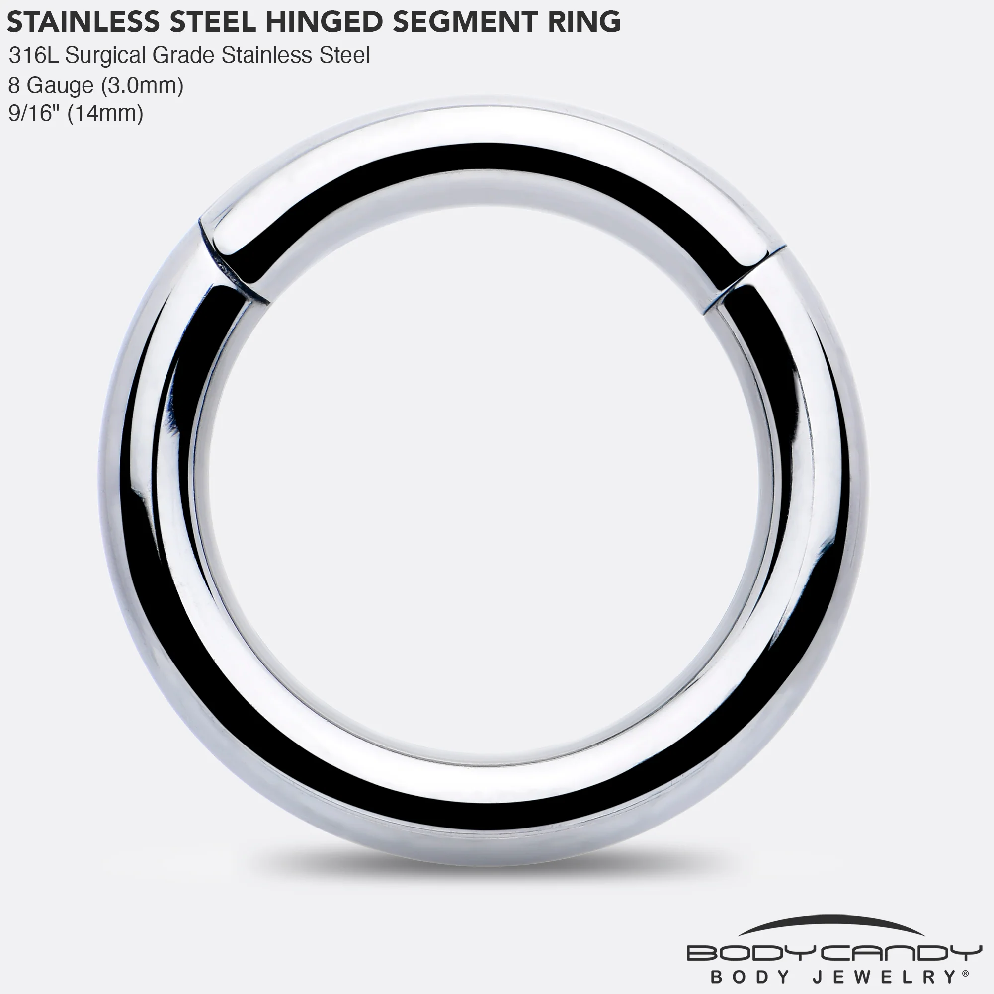 8G 9/16 316L Surgical Steel Precision Hinged Segment Hoop - Image 4