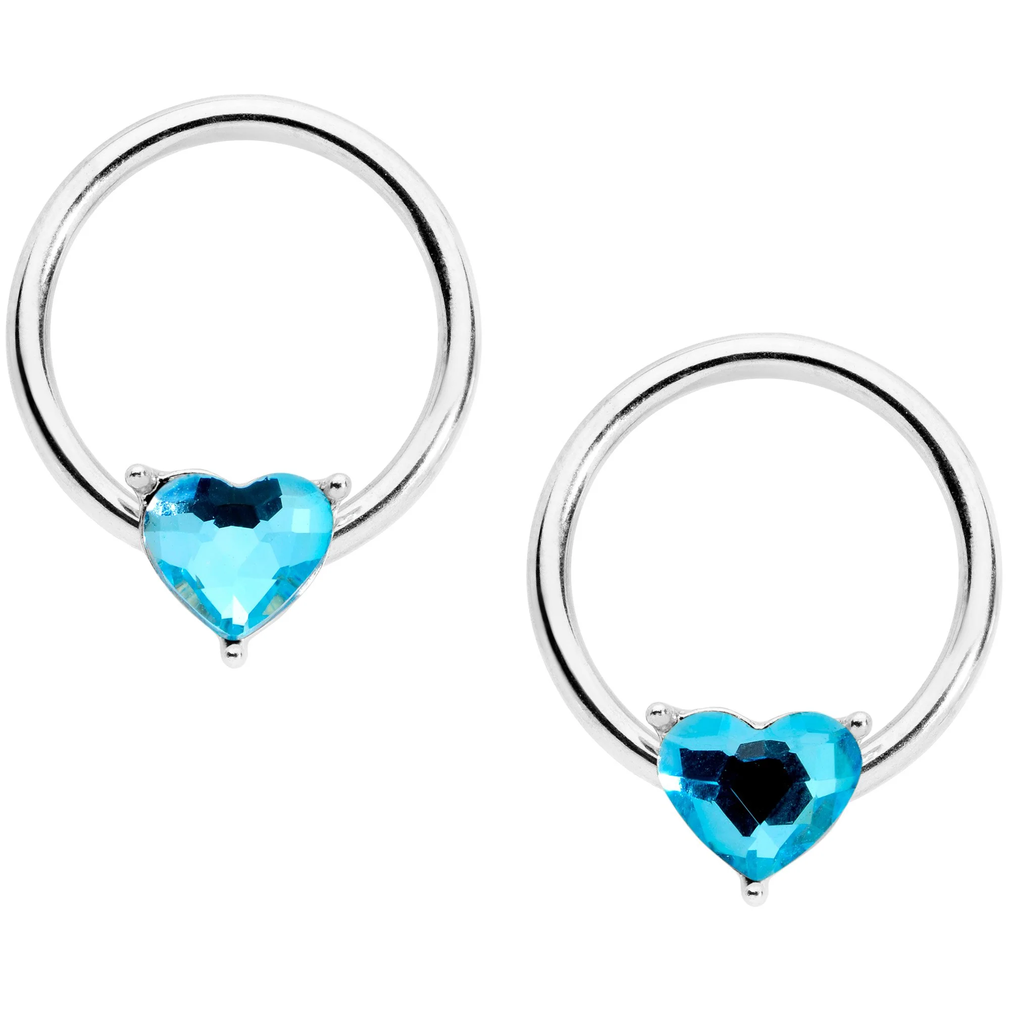 9/16 1/2 Aqua Heart Gem BCR Barbell Nipple Ring Set - Image 3