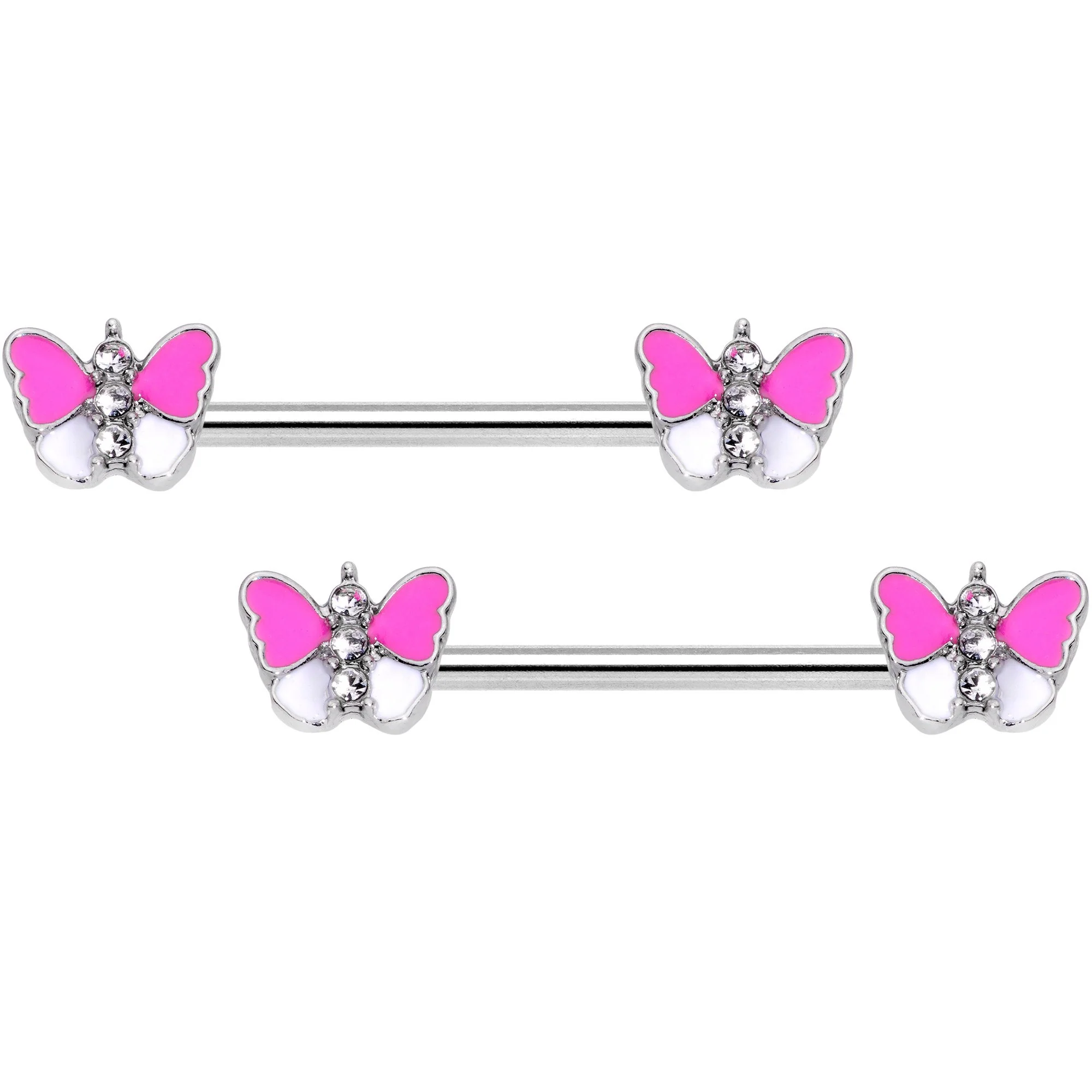 14G Pink White Inlay Butterfly BCR Barbell Nipple Ring Set of 4 - Image 2