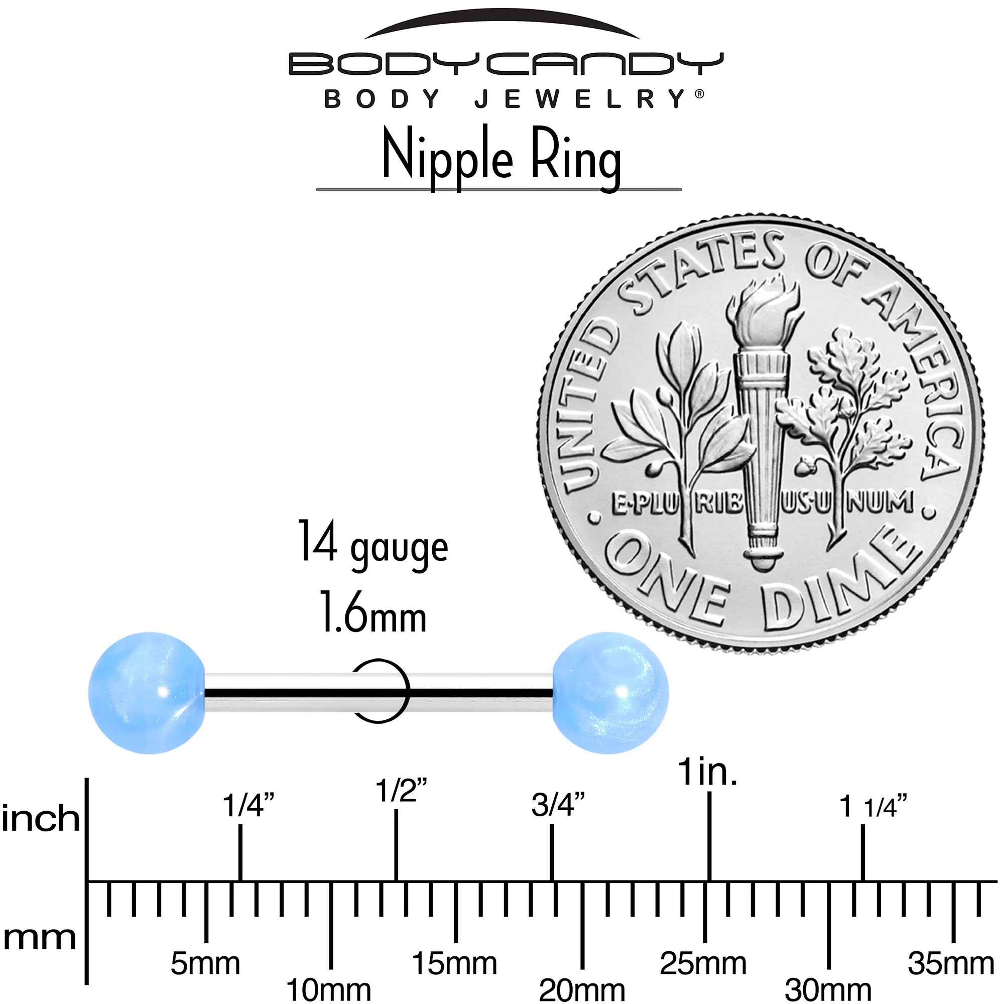 14G 9/16 Color Acrylic Ball Ends Barbell Nipple Ring Set - Image 3