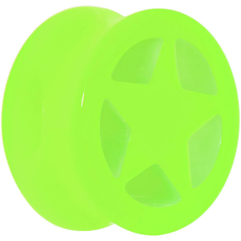 Acrylic Neon Green Star Tunnel Plug 2G to 20mm - Image 7