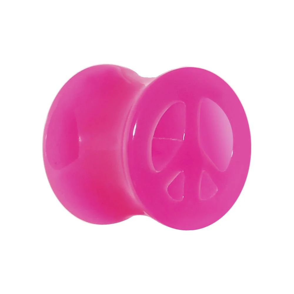 Acrylic Neon Pink Peace Sign Tunnel Plug 2G to 20mm - Image 2