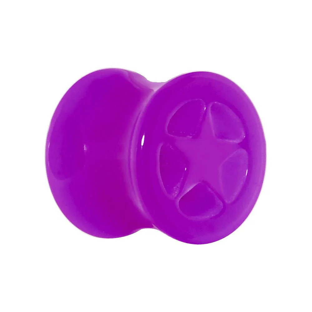 Acrylic Neon Purple Star Tunnel Plug 2G to 20mm - Image 2